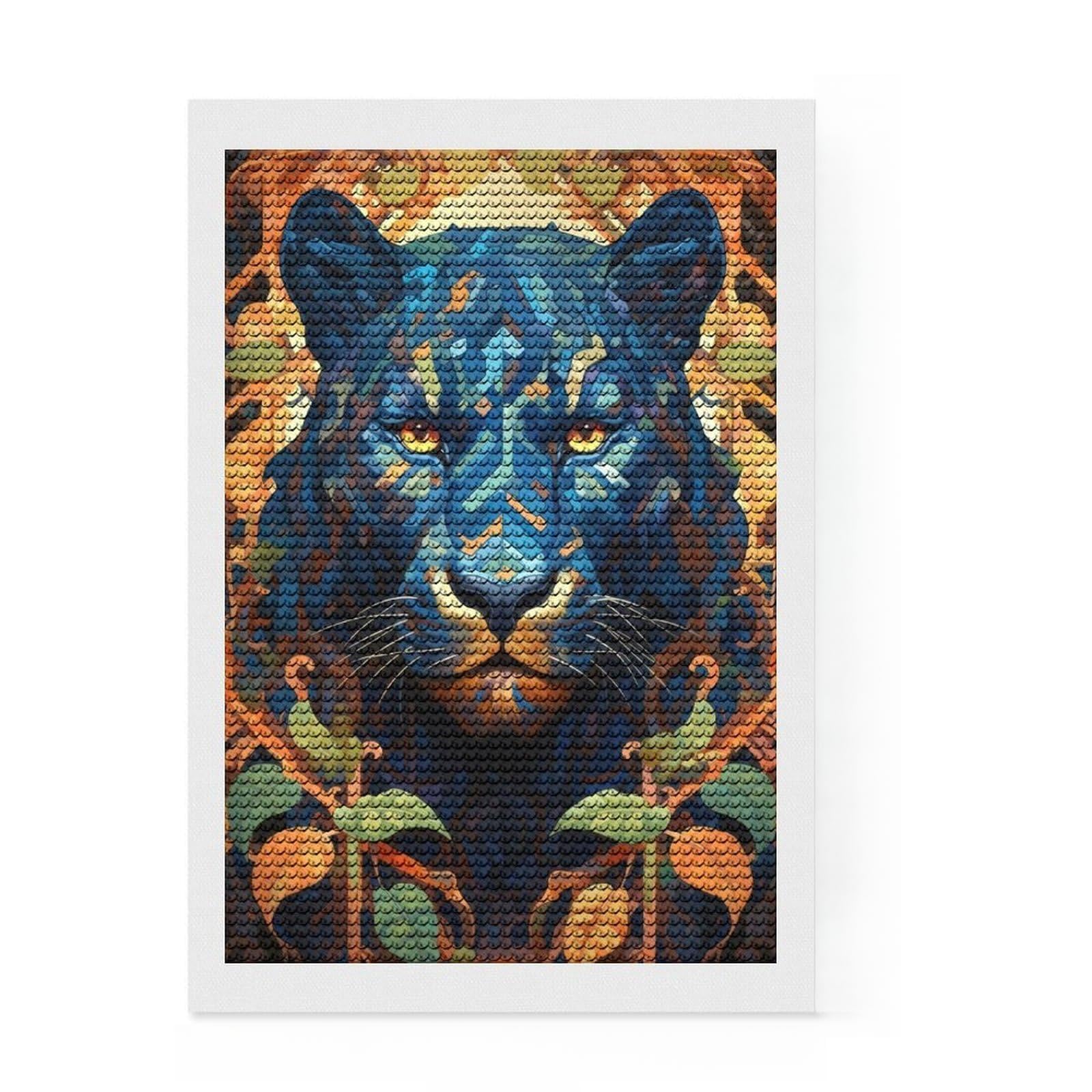 Junmoney Panther Flower Portrait 2 Diamond Art Canvas 8"x12", for Beginners, Printed Canvas, Farmhouse Decor, Birthday Gift, Relaxing DIY Hobby