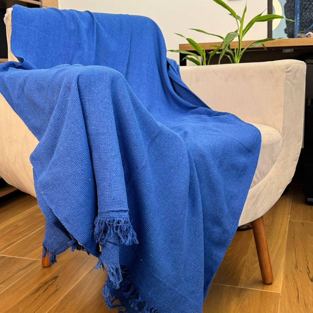Manta para Sofá King, 300 x 180 cm, 100% Algodão, Protetor Decorativo (Azul Klein)