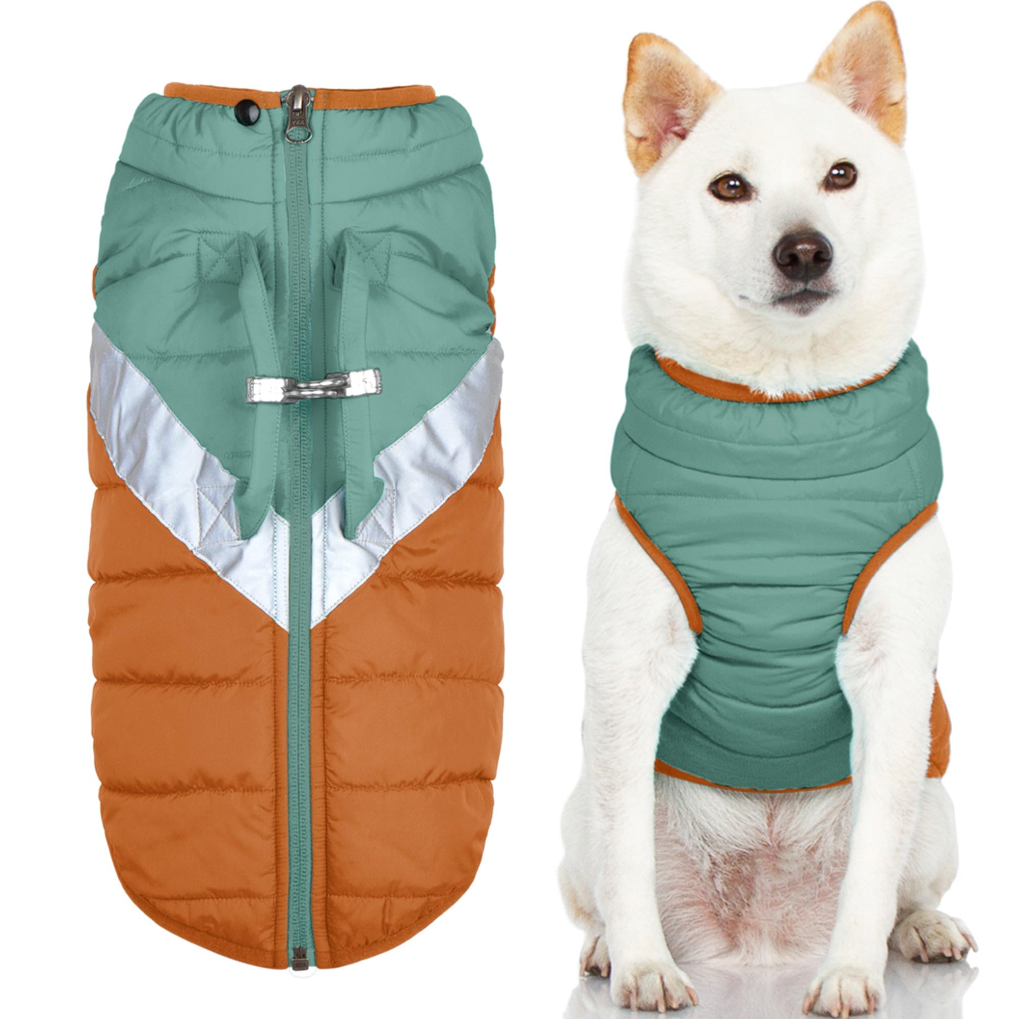 Gooby Mountaineer Dog Jacket - Jade, Large - Warm Zip Up Coat with Lift Handle and Dual O Ring Leash - Winter Water Resistant Small Dog Sweater