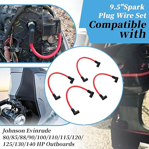 Miniatura 2 de Bujía de alambre de plomo de 0.394 in 582365 9.5 pulgadas, juego de cables de bujía compatible con fueraborda Johnson Evinrude 80-140 Hp V4 (4
