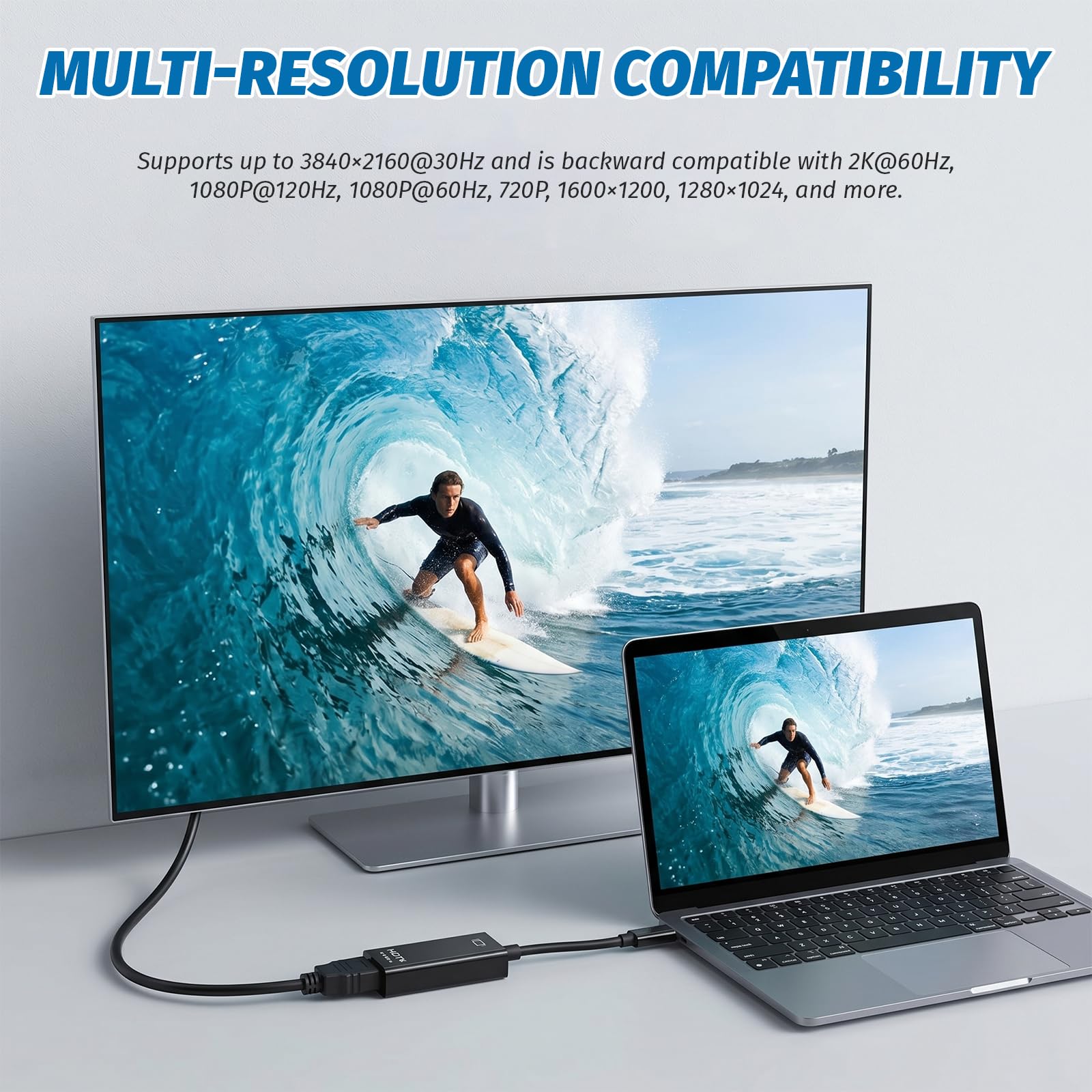 Adattatore Display Port HDMI, Mini Displayport to HDMI, UHD 4K 30Hz, 2K 60Hz, 1080P 120Hz, Unidirezionale per MacBook Air/Pro Microsoft Surface Pro/Dock Laptop Monitor Proiettore