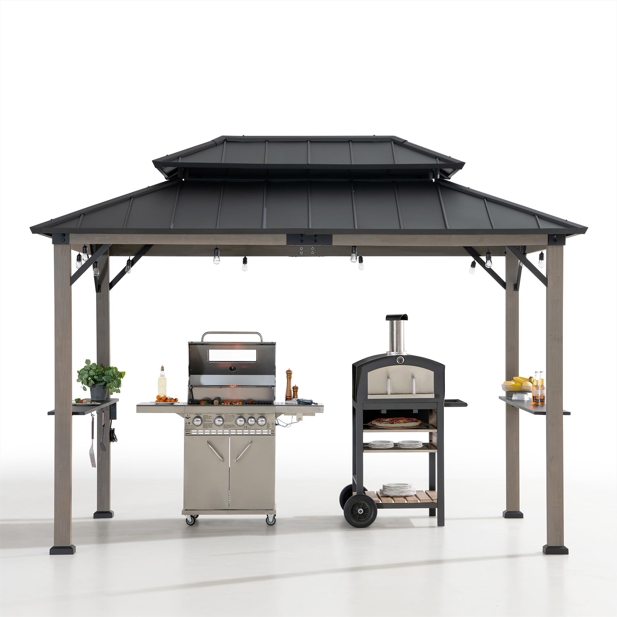 Sunjoy 15.75-ft x 11.81-ft Brown Grill Gazebo with Hardtop Roof in the