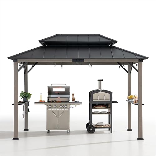 Miniatura 1 de Sunjoy Gazebo de madera para parrilla, 8 x 12 pies, kiosco de acero para exteriores con techo rígido para asar a la parrilla durante todo el año, 2