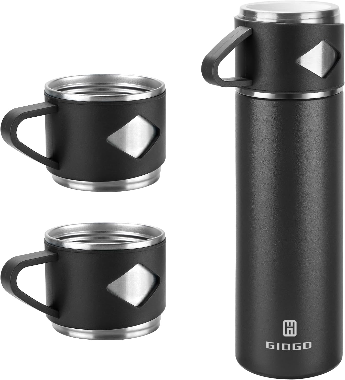 Vacuum Insulated Flask 700ml/23.6oz Stainless Steel Thermo Bottle with Cup for Coffee Water Hot and Cold Drink Flasks.(Black,Set)