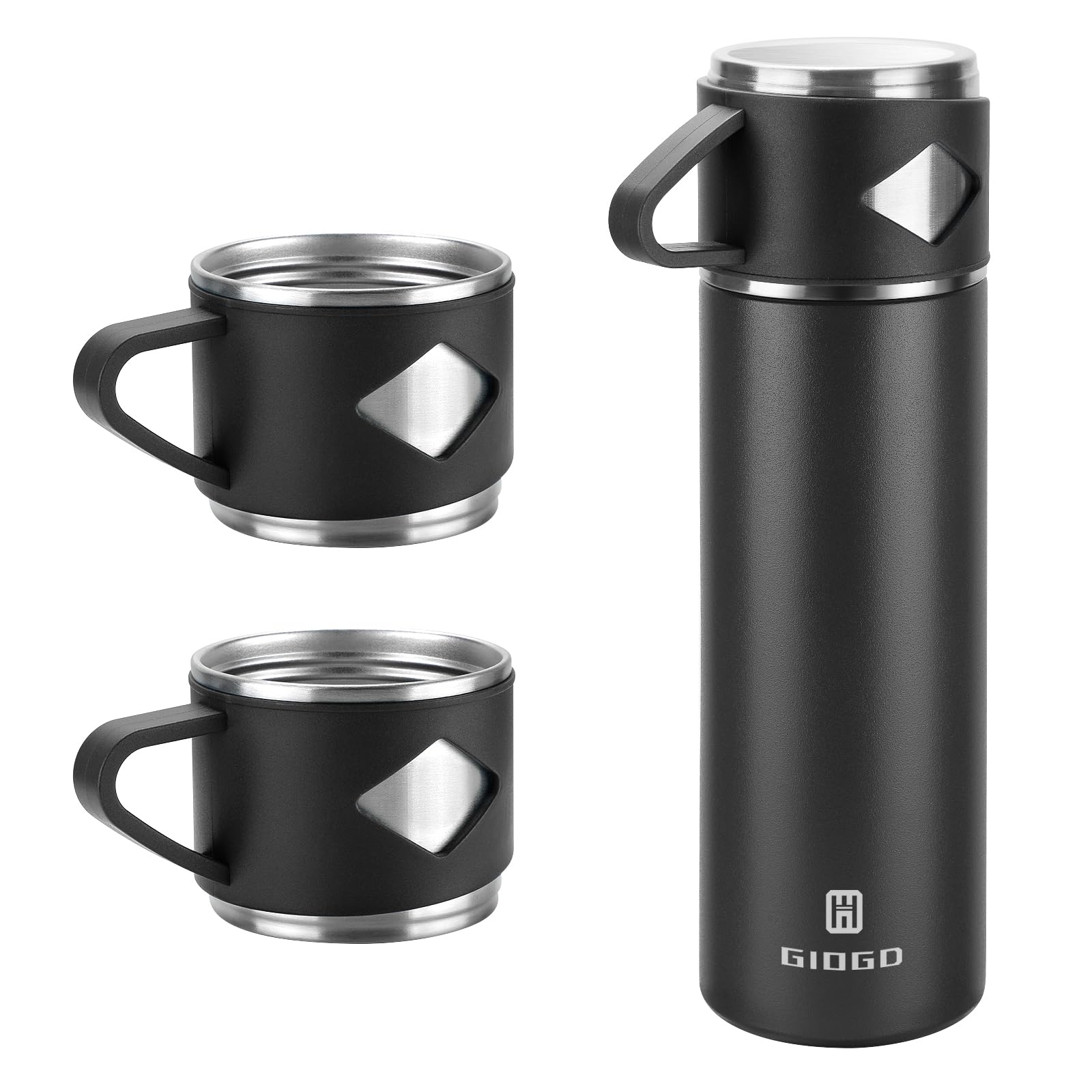 Vacuum Insulated Flask 700ml/23.6oz Stainless Steel Thermo Bottle with Cup for Coffee Water Hot and Cold Drink Flasks.(Black,Single)
