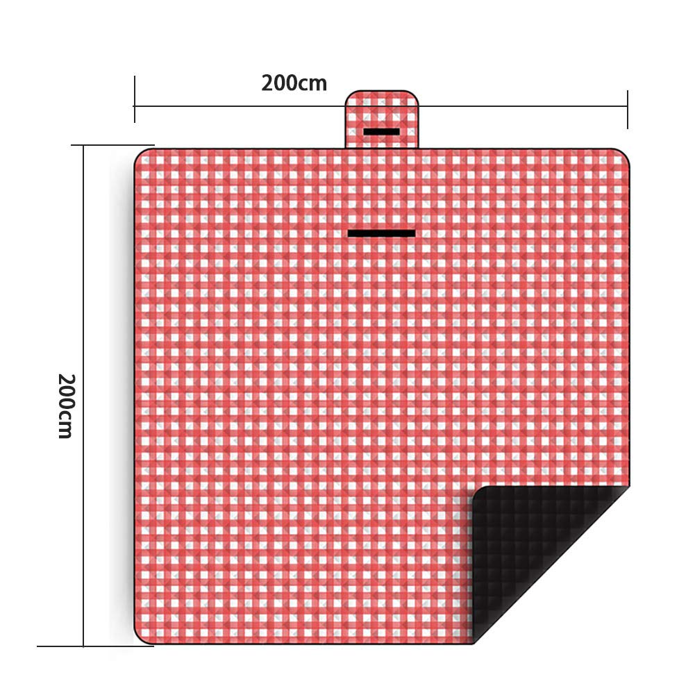 Coperta da Picnic a Scacchi Extra Grande Materassino da Campeggio Impermeabile Anti Sabbia Trapuntato Imbottito Pieghevole Portatile Tappeto Spesso con Manico per Spiaggia Viaggio Giardino (Rosso)