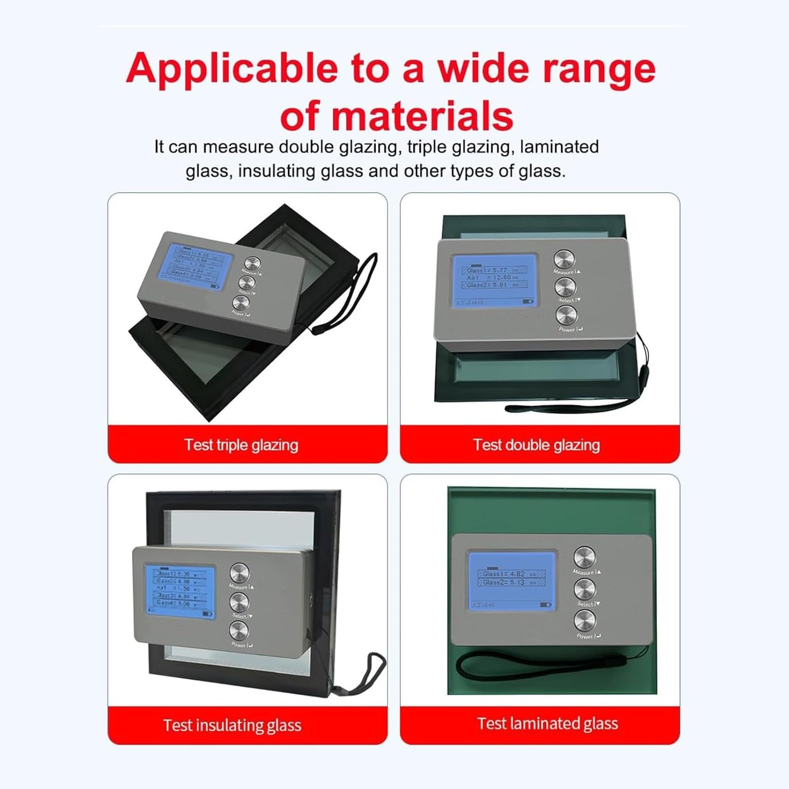 Medidor Digital De Espesor De Vidrio Para Vidrio Laminado Aislante De Doble Y Triple Panel, MedicióN De Espesor De CáMara De Aire Por Una Sola Cara.