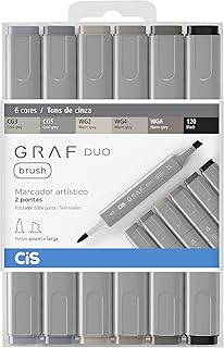 Marcador Artístico 2 Pontas, CiS, Graf Duo Brush, 60.8900, 6 Cores, Tons Cinza
