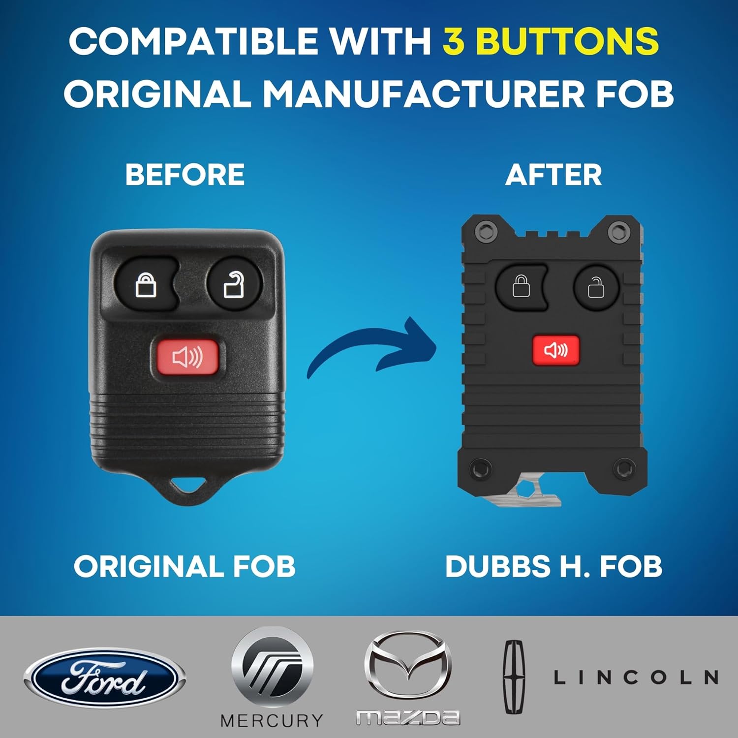 Upgraded Key Fob Case for Ford - 3 & 4 Button Key Cover - Durable Protection - Anti-Slip Grip - Easy Installation - Compatible for Ford F-Series, Explorer, Edge & More (Black Fob, 3 Button)