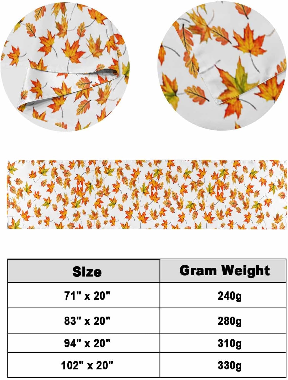 Fall Bed Runner Scarf Full Queen Size, Thanksgiving Watercolor Orange Green Maple Leaf Luxury Bed Throw Runners & Scarves for Twin Full Queen King Foot of Bed, Bedroom Hotel Decoration, 83"x20"