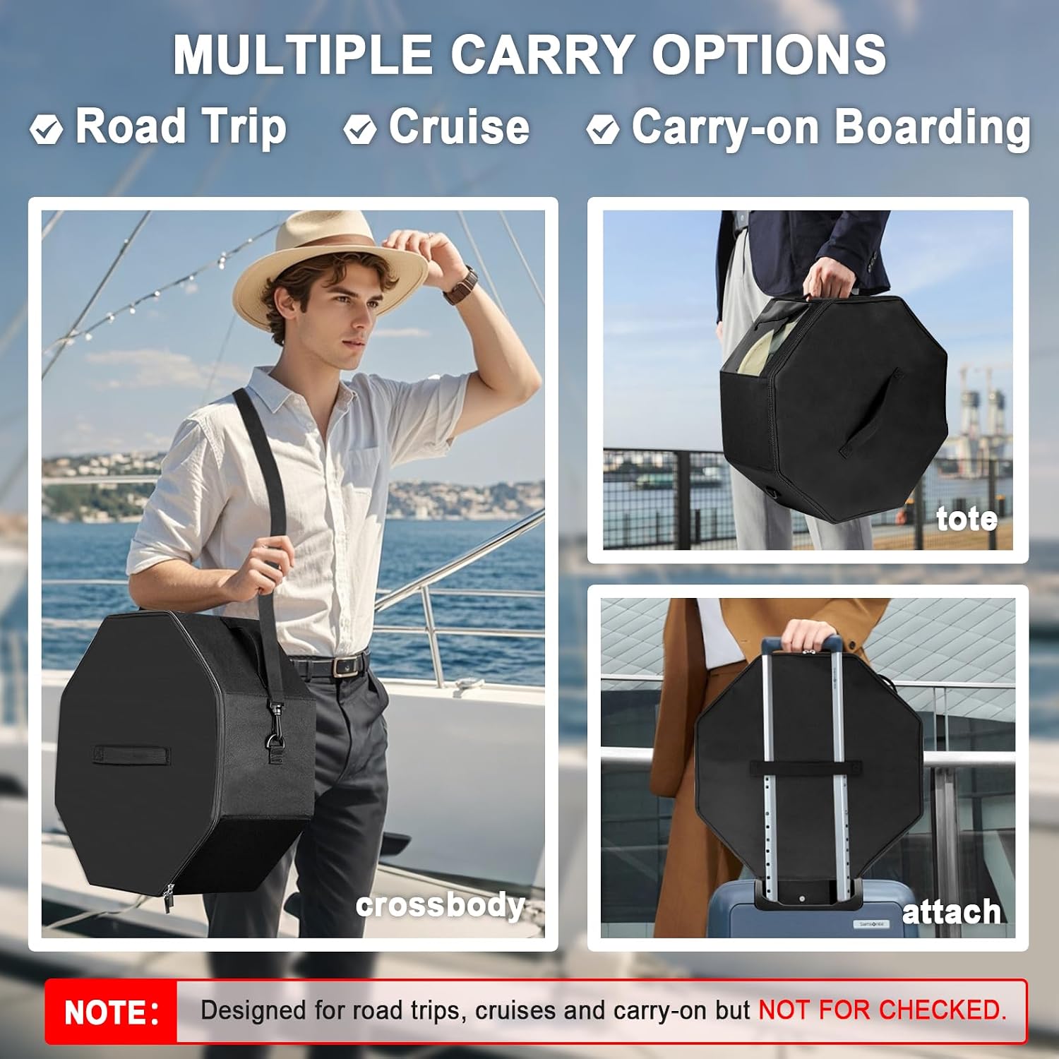Hat Box for Cowboy, Panama, Fedora Wide Brim Hats, Side Reinforced Hat Case | Crush-proof, Dust-proof Hat Storage for Men & Women, Ideal for Travel & Home Closet Organizer, Black,  thumbnail