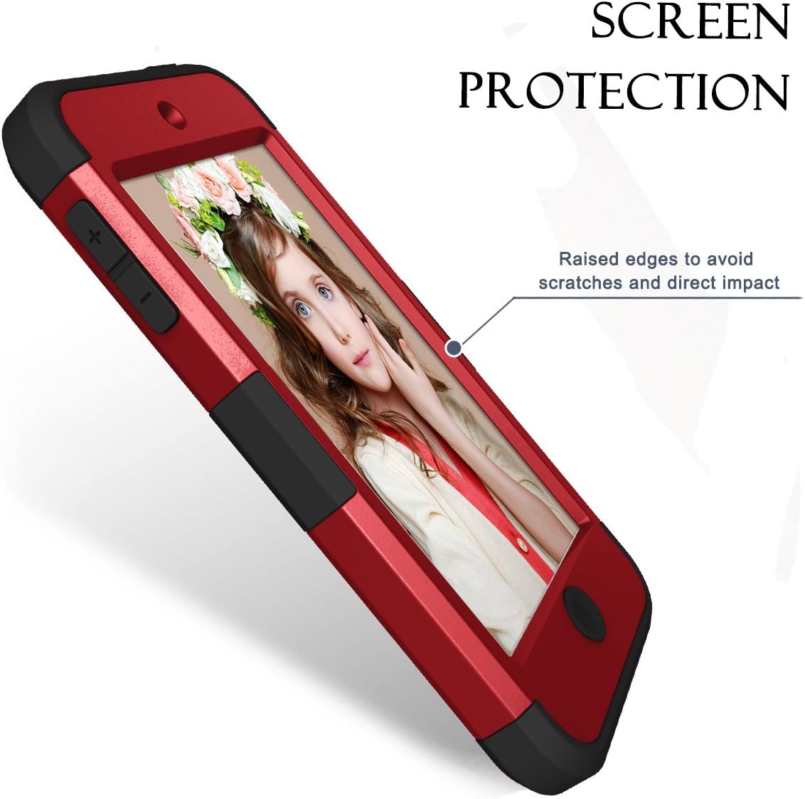 Hocase iPod Touch 7th/6th/5th Generation Case, Shockproof Heavy Duty Silicone Rubber+Hard Plastic Glitter Protective Case for iPod Model A2178, A1574, A1509, A1421 - Red/Black