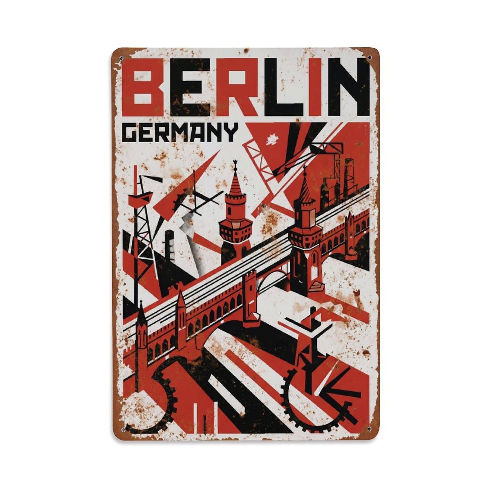 Berlin Bridge Germany Vintage Travel City Metal Tin Sign Plaque Wall Decor for Cafe, Man Cave, Club Bar, Office, Home Garden Round Metal Poster 8x12Inch