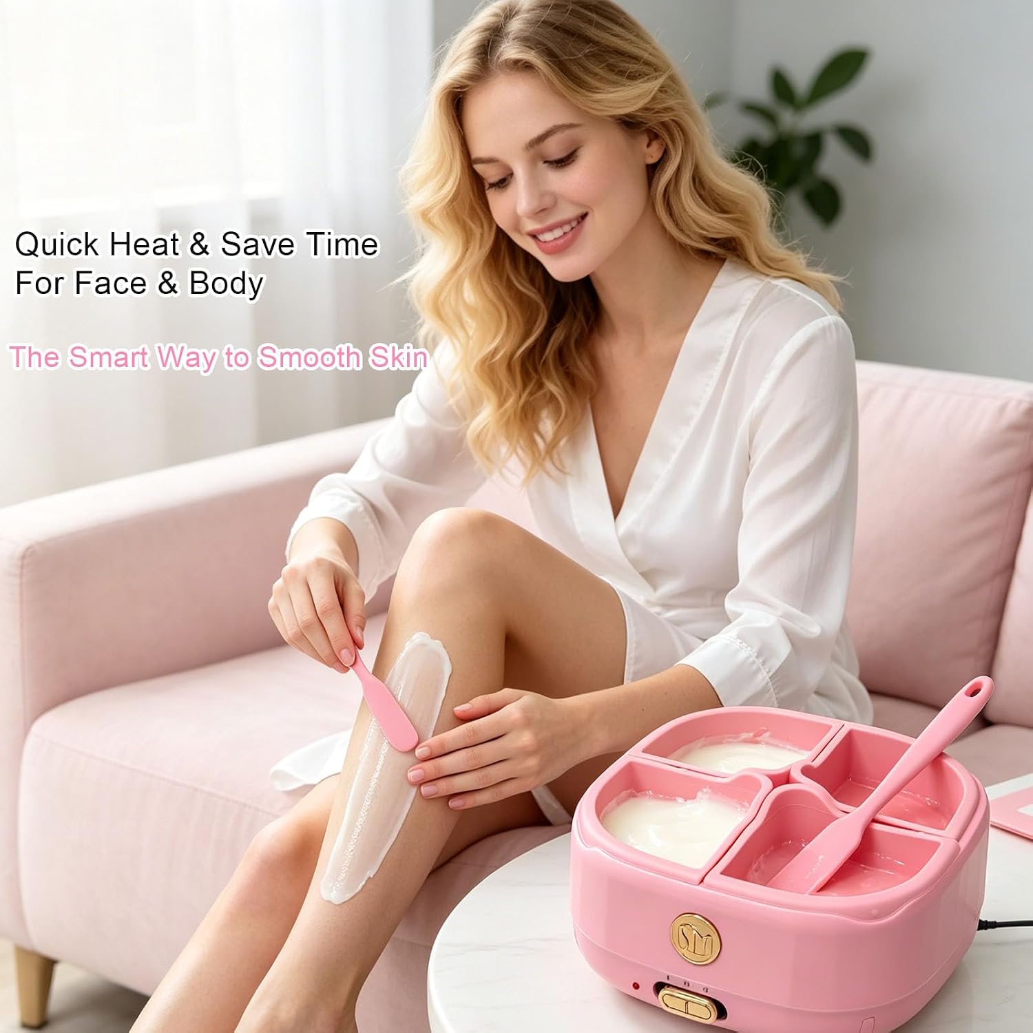 Beauty Star Wax Warmer for Hair Removal, Small Electric Wax Heater Kit with 4 Removable Silicone Liners and 4 Wax Spatulas, Mini Wax Pot for Women, for At-Home Waxing
