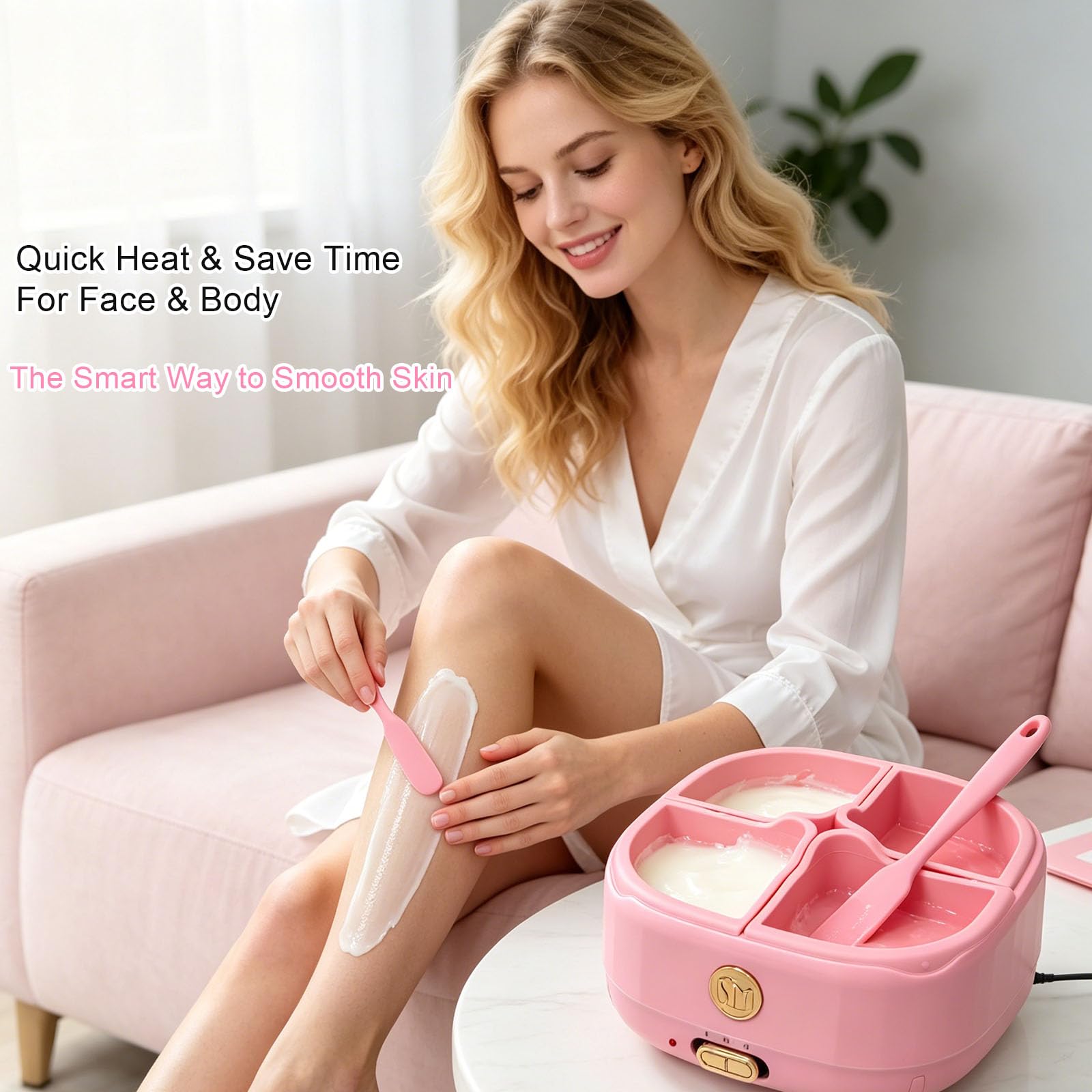 Scaldacera in silicone per depilazione, kit da donna con 4 spatole per cera in silicone, riscaldatore per casa, salone, per corpo, gambe, braccia, bikini, sopracciglia