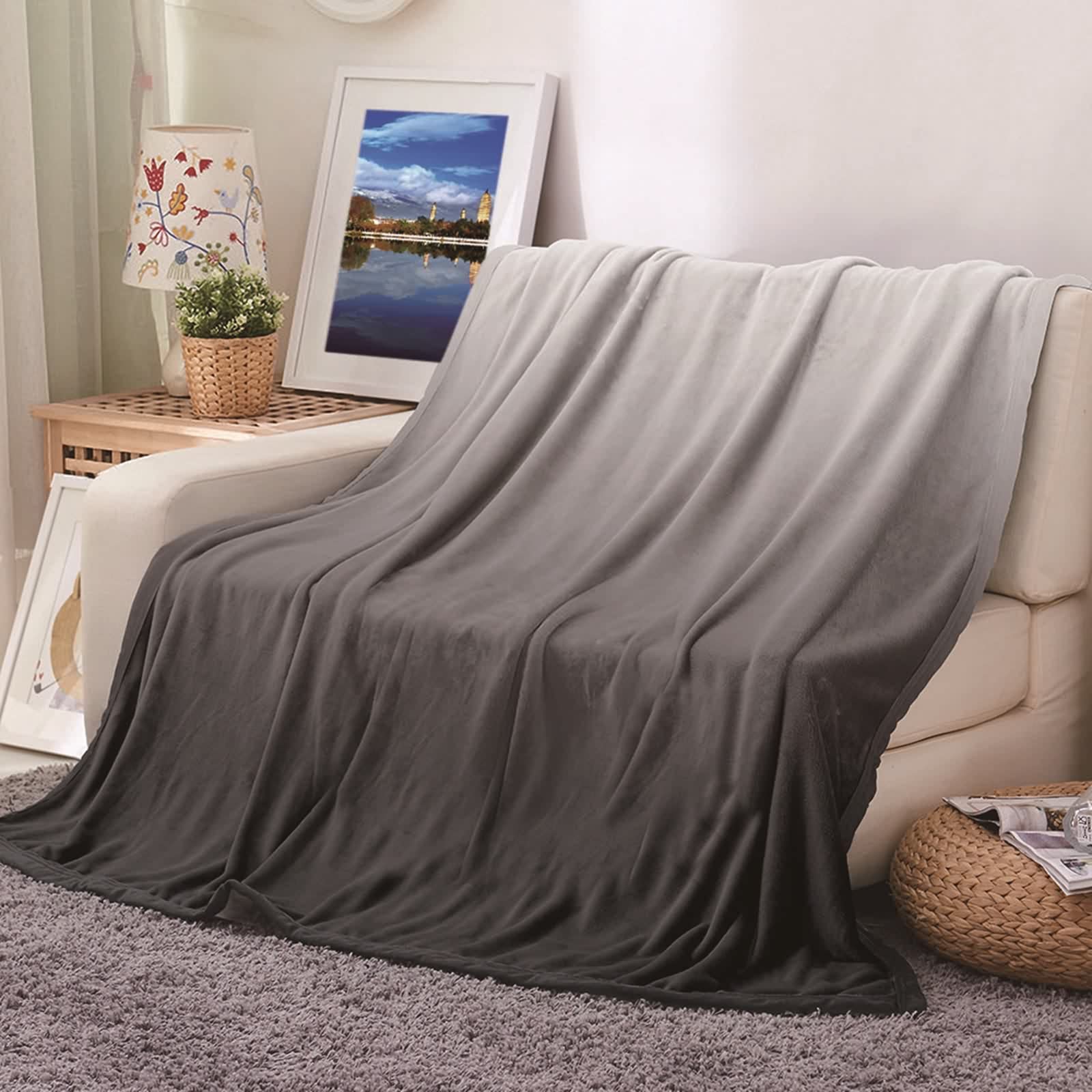 Aeici Coperta grande per divano, coperta grigia soffice flanella sfumata grigia 175 x 200 cm per ufficio, divano, viaggio