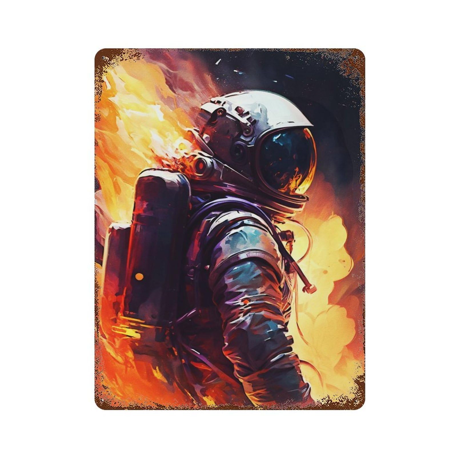 Painting Astronaut Flames Retro Metal Sign 15.7"x11.8", Vintage Wall Decor for Garage, Pub Or Kitchen