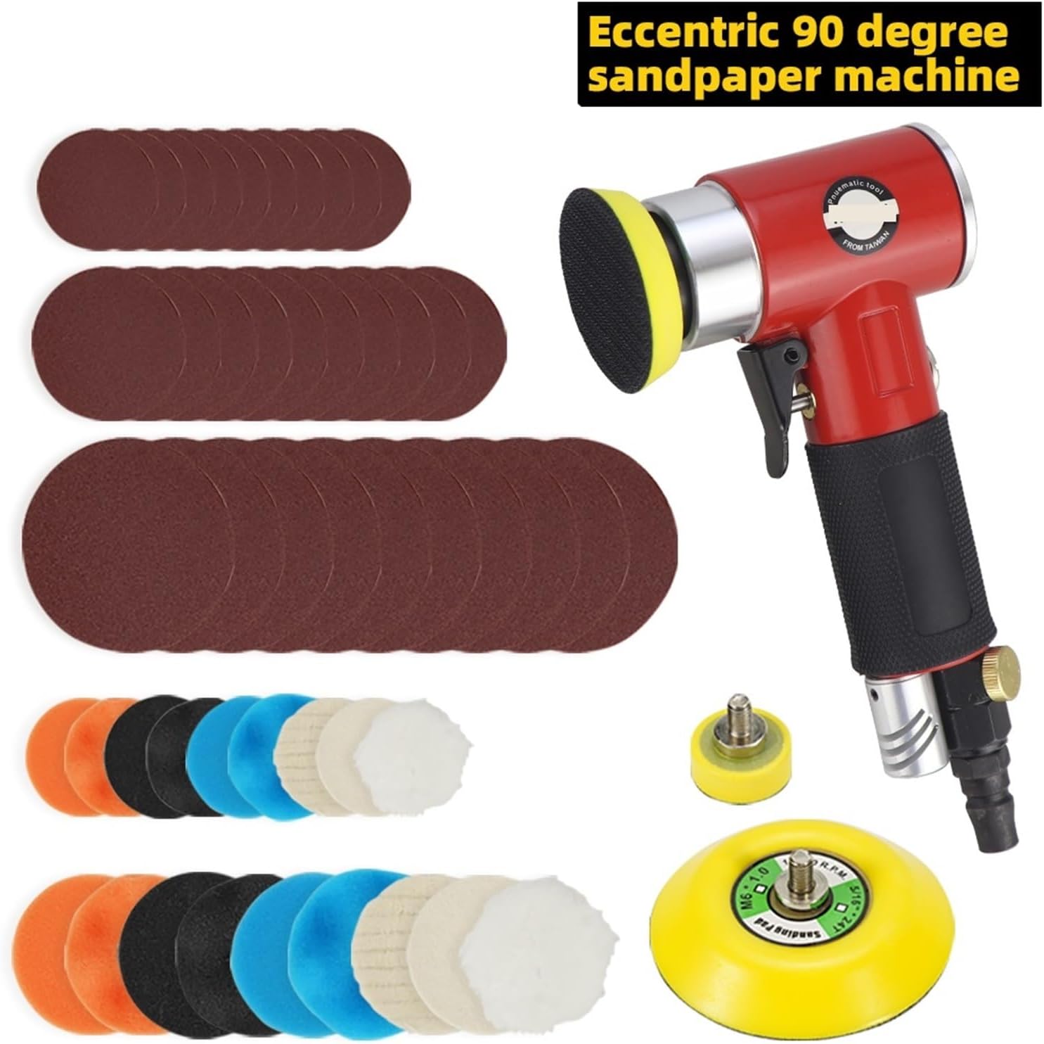 Pneumatic Polishing Machine Eccentric 90° Sander Polishing Grinder Machine Air Tools Pneumatic Powered Polisher Set for Car Metal Wood Polishing for Woodwork and Detailing Work