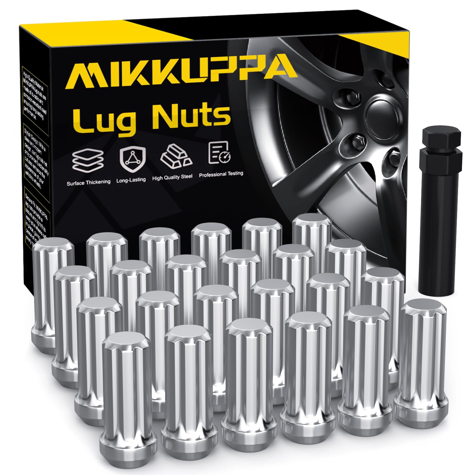 MIKKUPPA M14x1.5 Lug Nuts, Chrome 24PCS 7 Spline