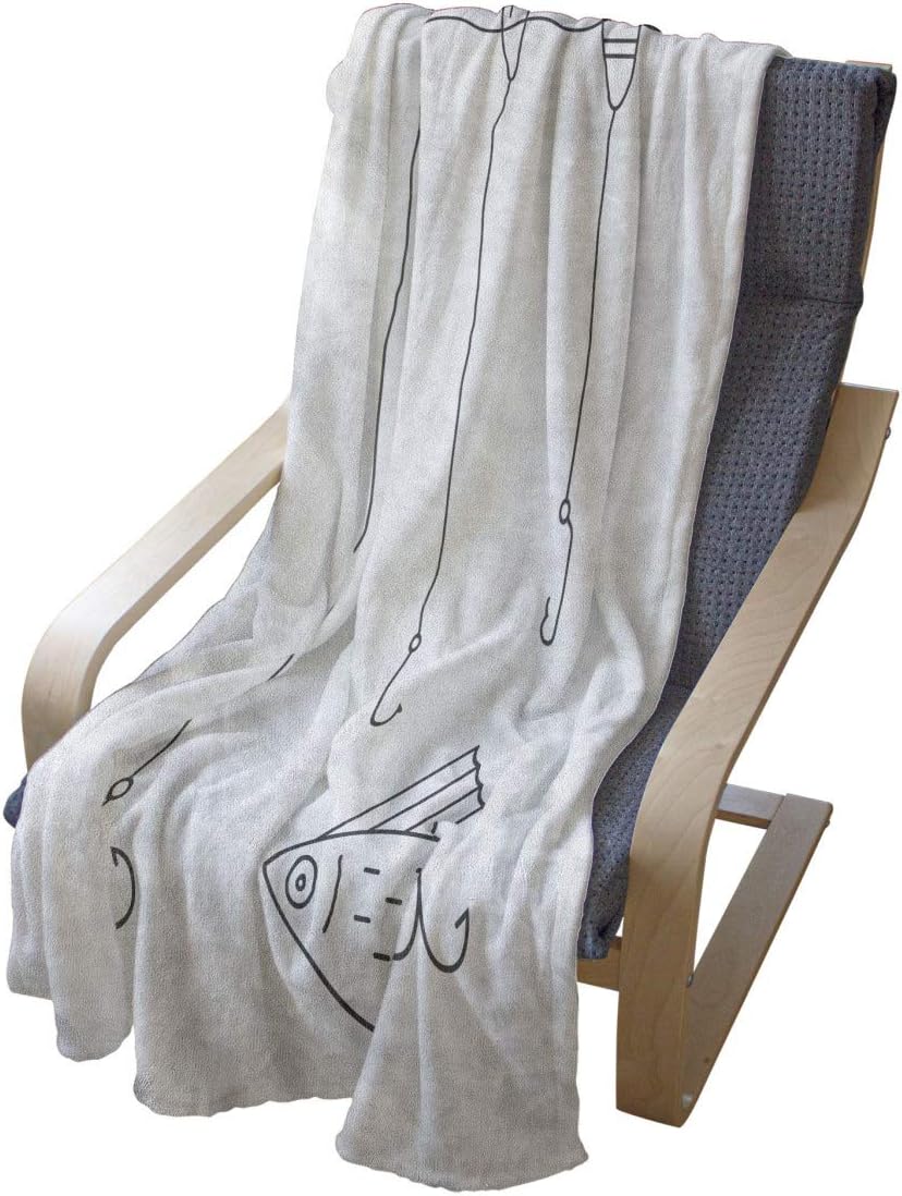 Lunarable Nautical Throw Blanket, Fishing Tackle Floaters Hooks Fishing Gear Equipment Doodle Style Art, Flannel Fleece Accent Piece Soft Couch Cover for Adults, 60" x 80", Charcoal Grey White