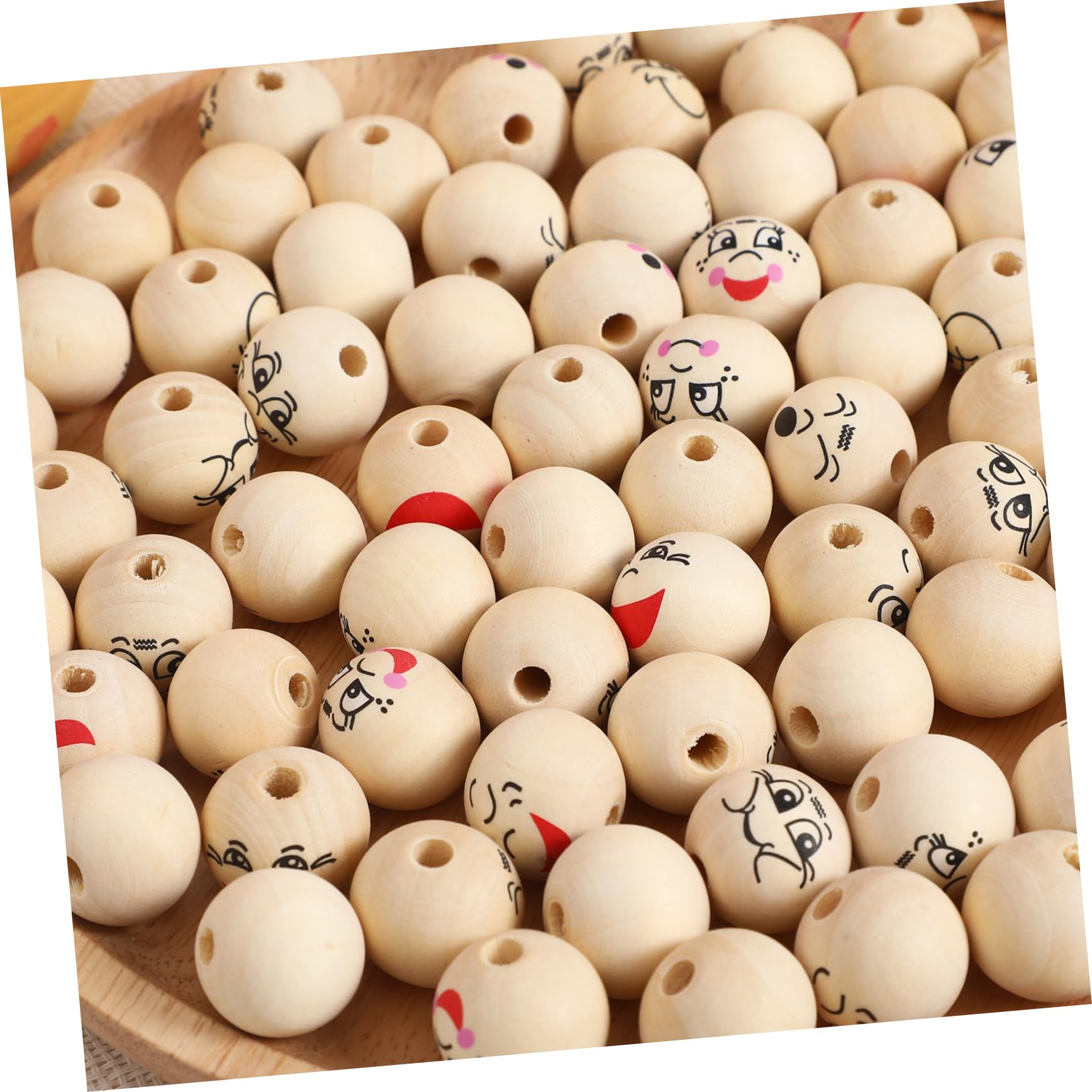 80 Cuentas de Madera con Cara Sonriente para Manualidades y Fabricación de Joyas, Diseño Redondo de 20mm con Agujeros Precisos para Pulseras y Decoraciones