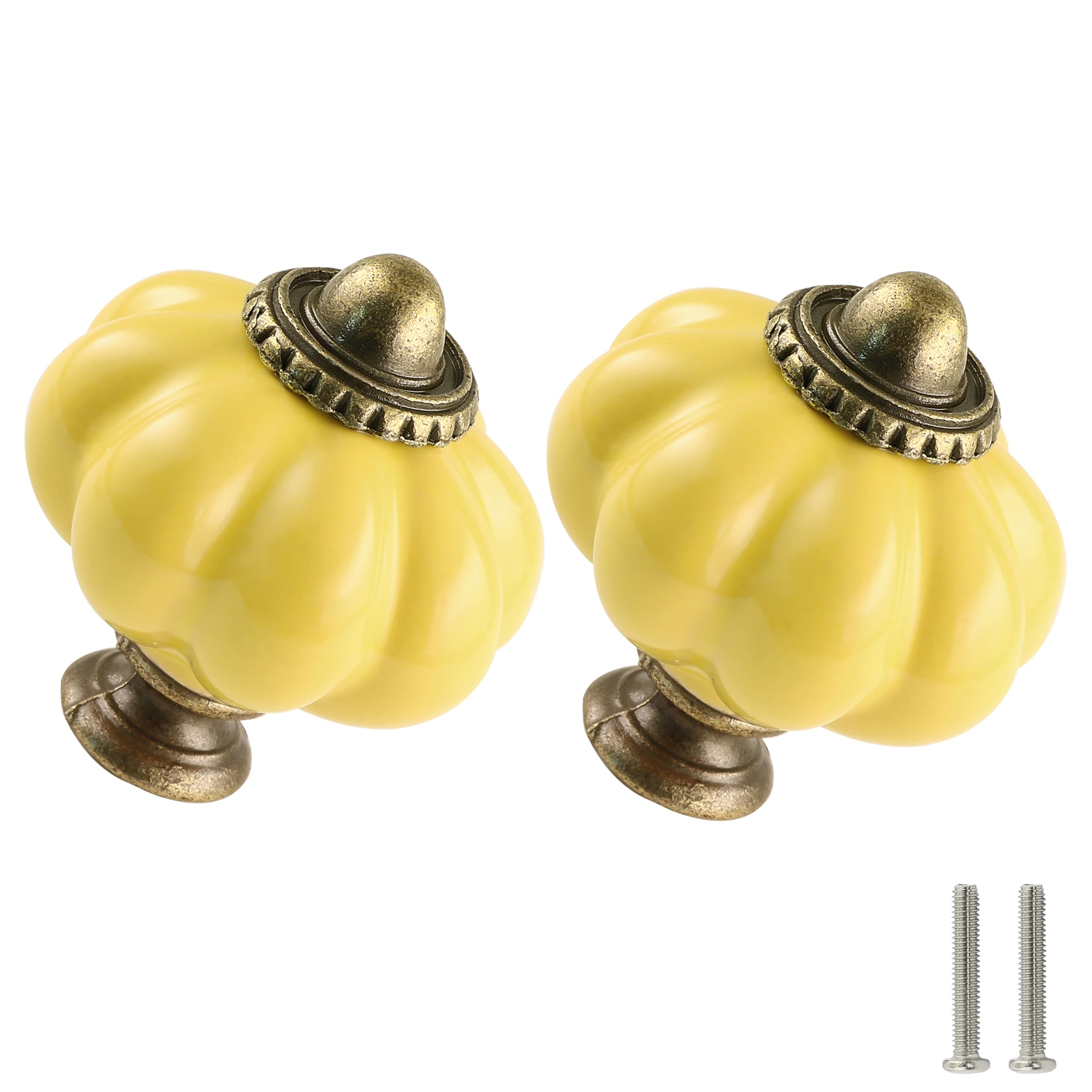 Zernmiarder 6 Pack Pale Yellow Ceramic Retro Pumpkin Cabinet Knobs - Vintage Drawer Pulls with Screws for DIY Home Project — image 1