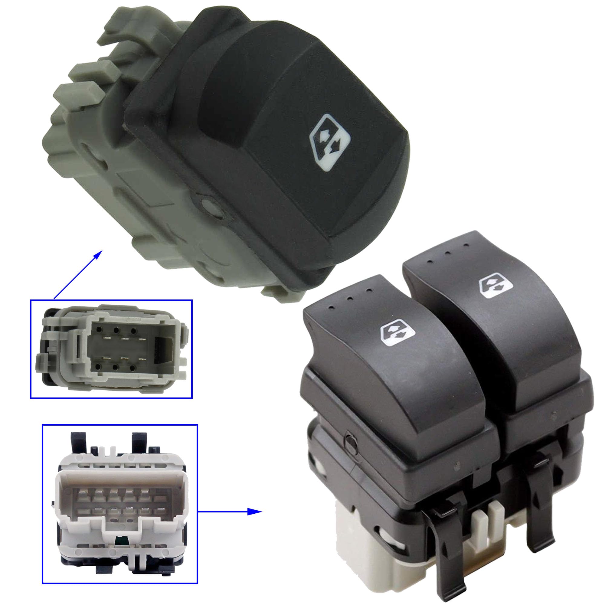 Partsline Double Bouton de Lève-Vitre Avant Gauche avec Bouton de Lève-Vitre Avant Droit compatible avec Espace 4, Mégane 2, Scénic 2 - Équivalent à 8200015088 8200315013