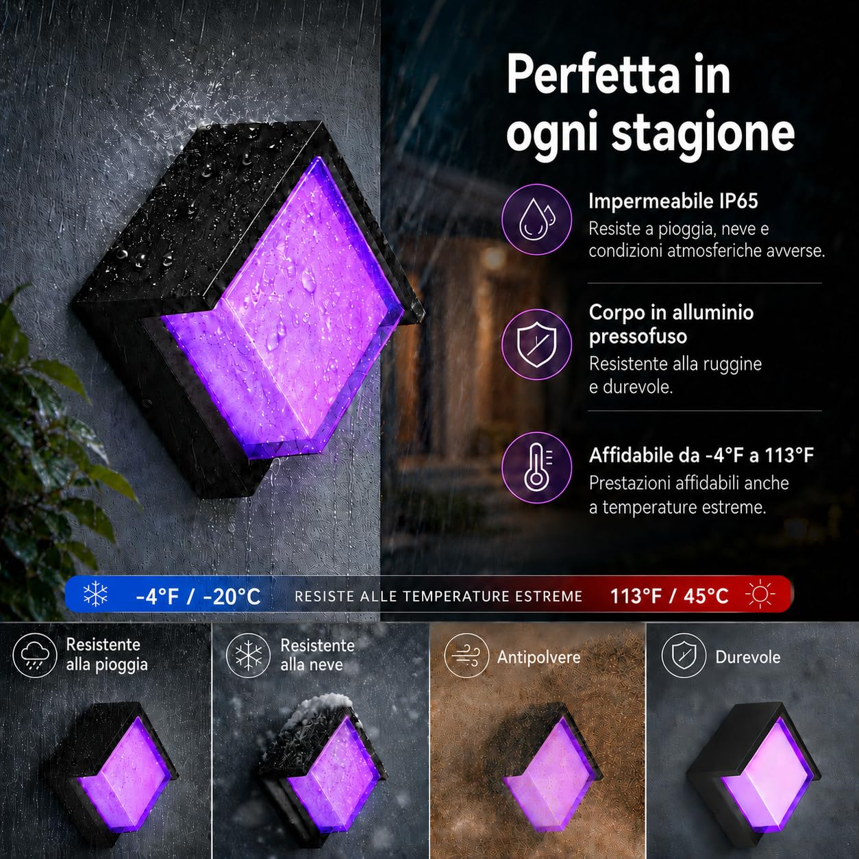 Meevt Smart Applique da Parete Esterno/Interno Quadrata, RGBCW IP65, 2 Pz | 1200LM LED, con Alexa e Google Assistant, Controllo App / Telecomando, Lampade da Esterno per Balconi Giardini Garage