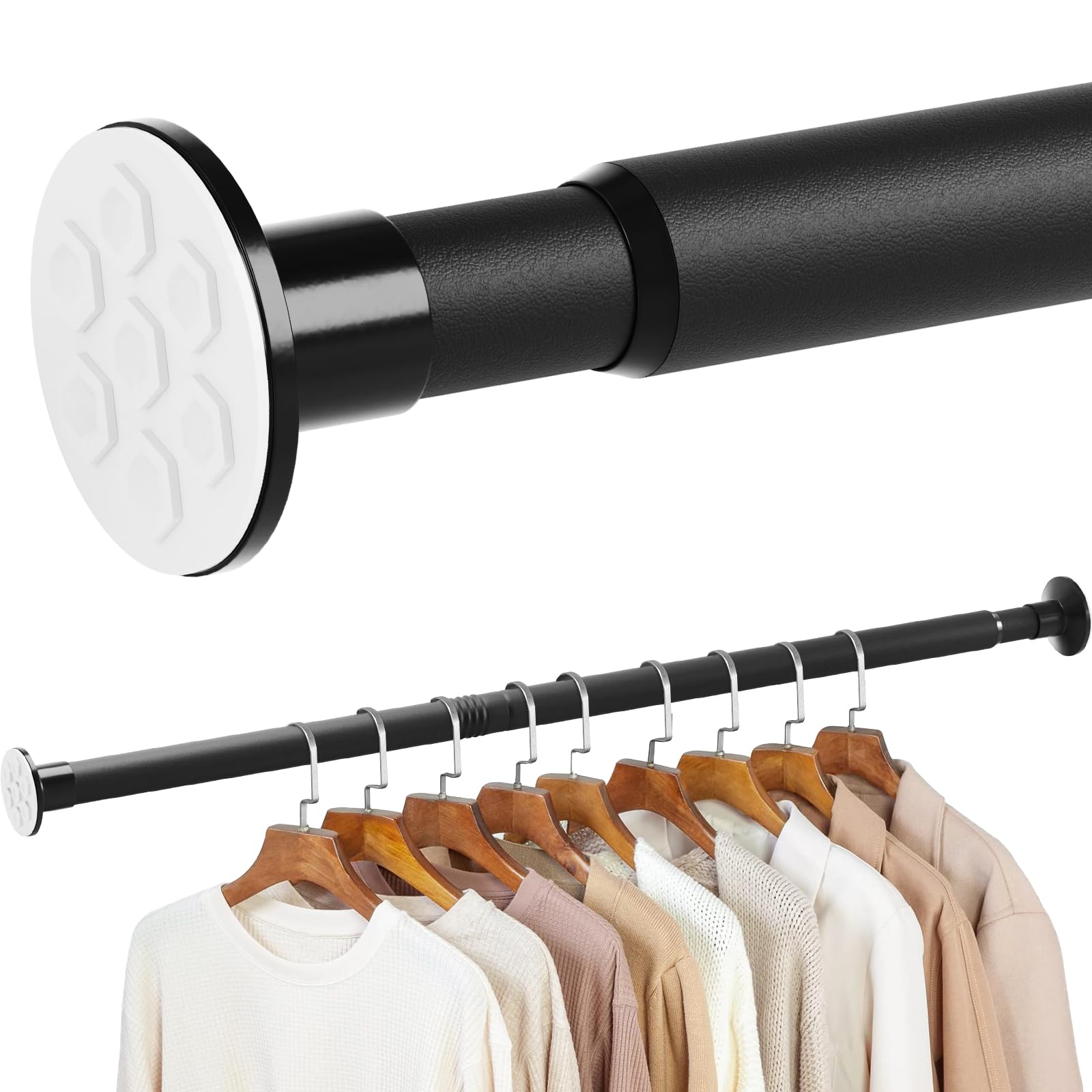 Photo 1 of No Drilling Closet Rod, 27.5-82 Inches Hanging Closet Rod for Clothes, Closet Bar & Pole Heavy-duty, Closet Rods for Hanging Clothes For Closet Wardrobes Bathroom Laundry RV Curtains, Black