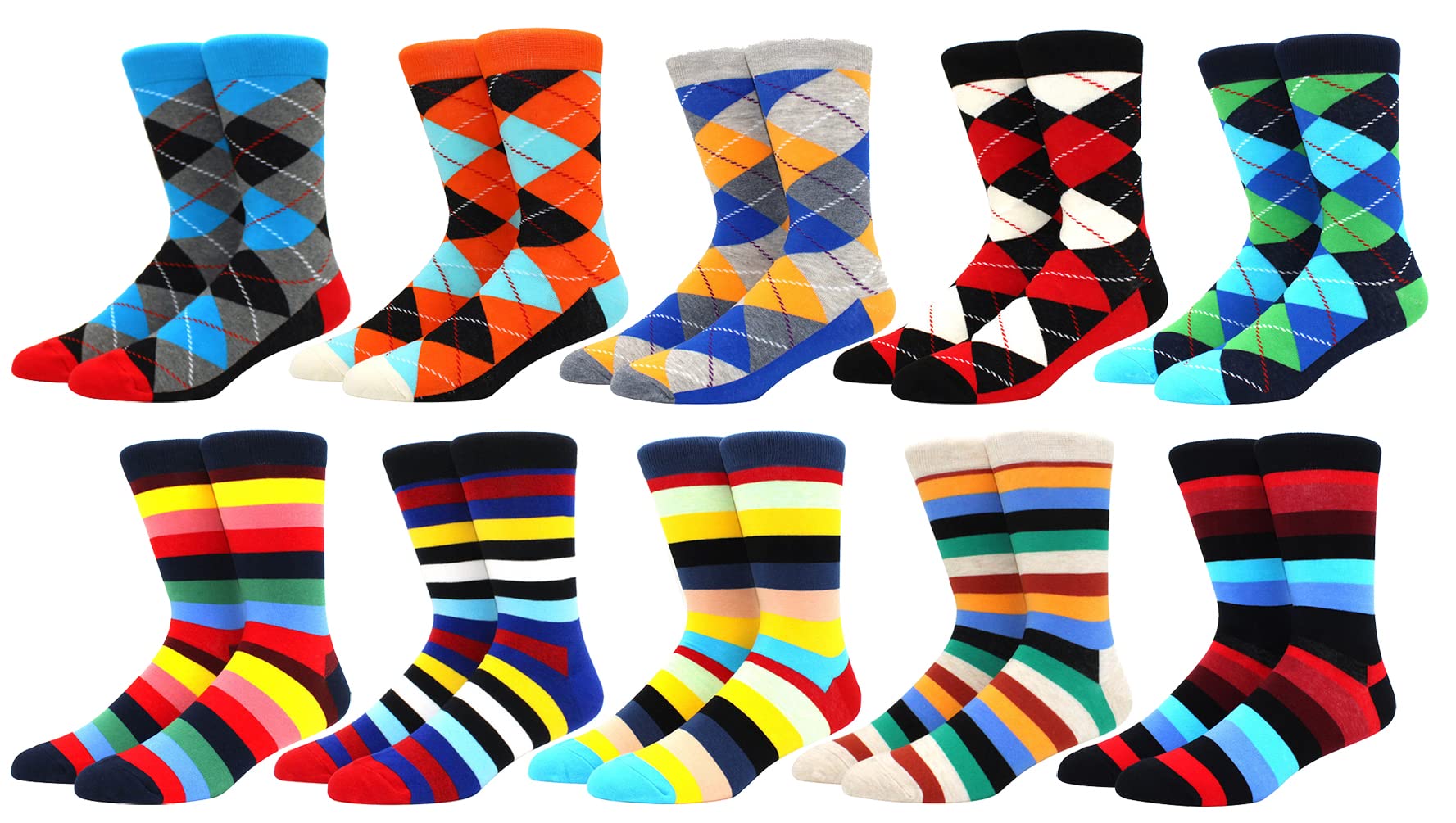 MixsenseMens Funky Cool Colorful Funny Design Casual Combed Cotton Crew Dress Socks Pack