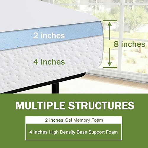Miniatura 3 de BLKMTY Colchón Queen de 80 x 60 x 8 pulgadas, colchón de espuma viscoelástica de gel de 8 pulgadas para sueño fresco, colchón suave de firmeza