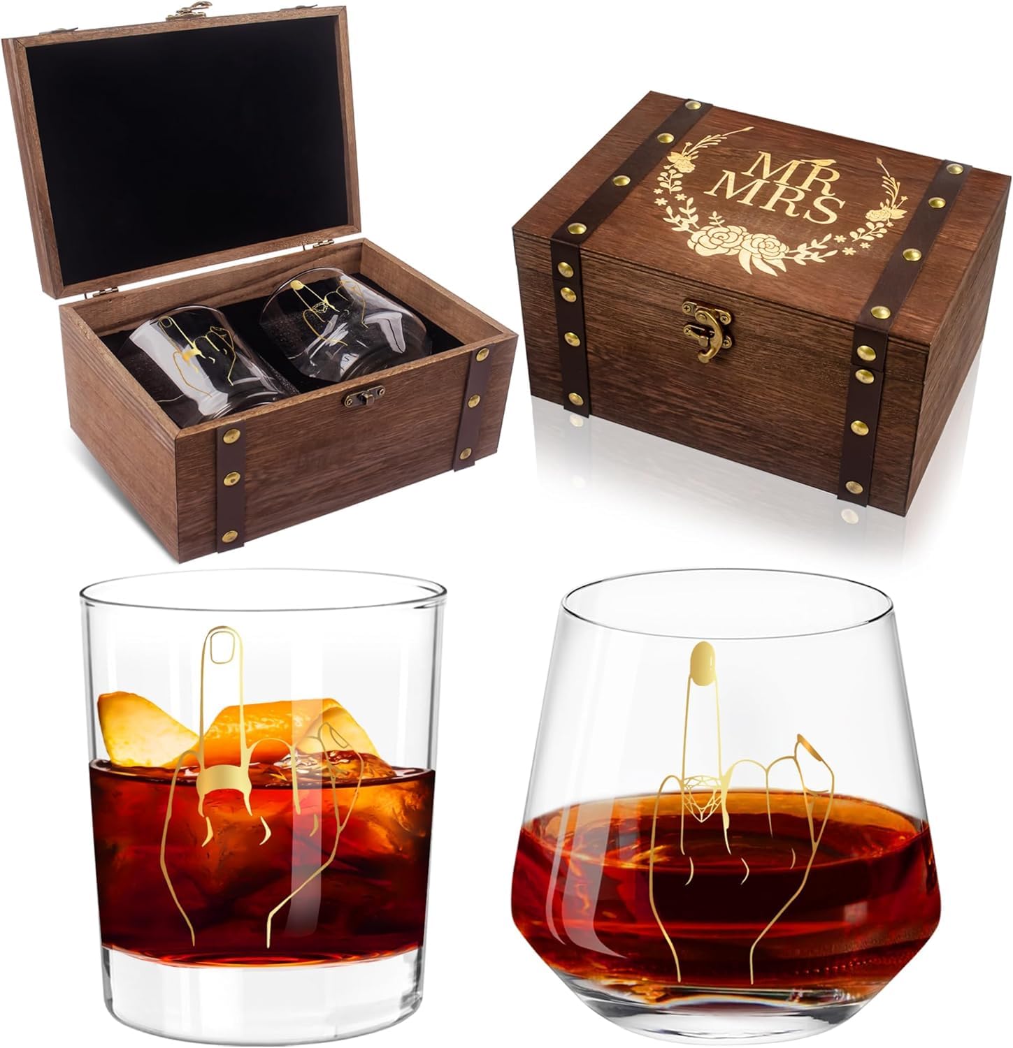 JUSTOTRY Wedding Gifts Mr and Mrs Glass with Ring Pattern,Wedding Cups with Keepsake Box for Bride to Be and Engagement Gifts for Bride and Groom,Bridal Shower Glass with Memory Box for Couples