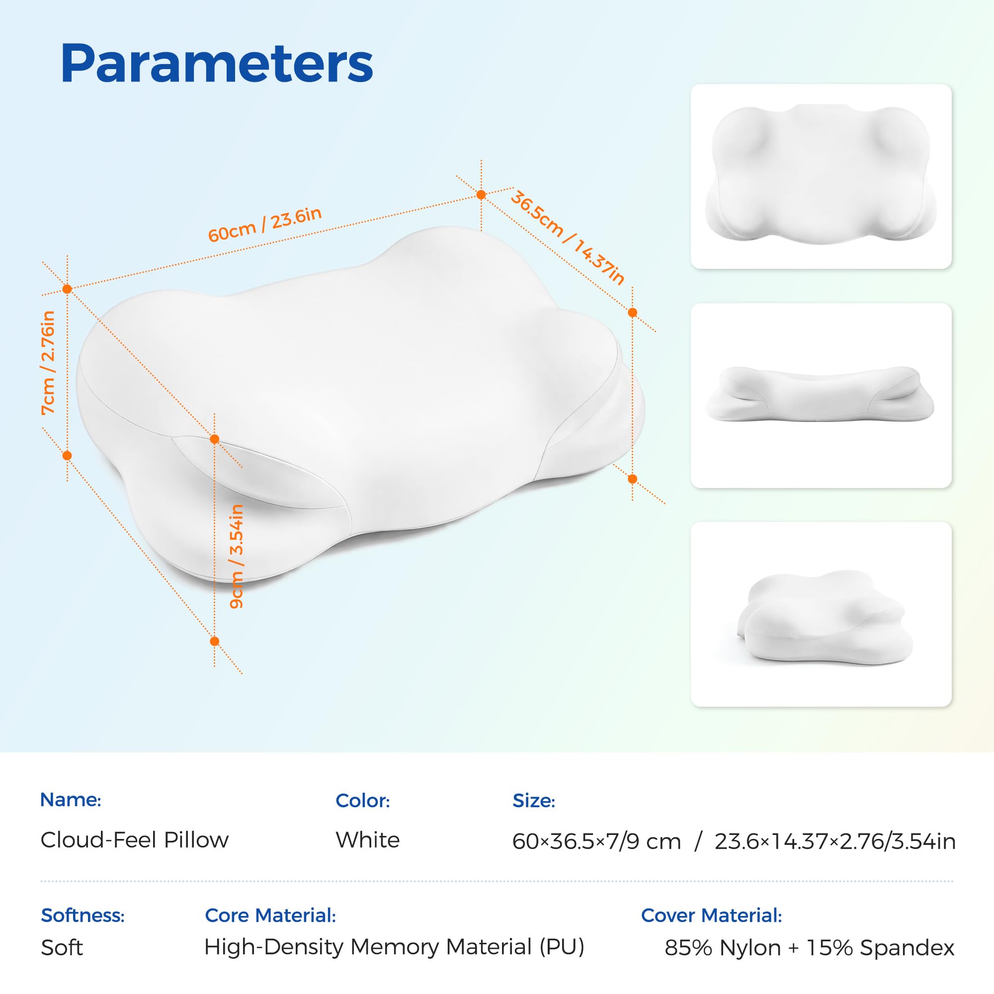 Melow Sleep Pillow, Memory Cloud Pillow, Ergonomic Pillows for Neck Pain Relief with Breathable Pillowcase, 3 Sleep Zones, 2 Types of Neck Support, Suitable for Back/Side/Stomach Sleeping. — view 8