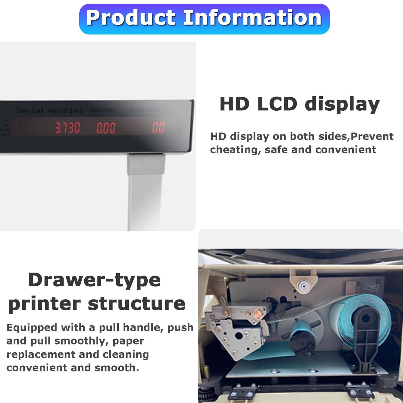 デジタル価格ラベル印刷スケール、ラベル印刷スケール、バーコードスケール、業務用デジタルスケール、両面ディスプレイ、71 個のショートカ