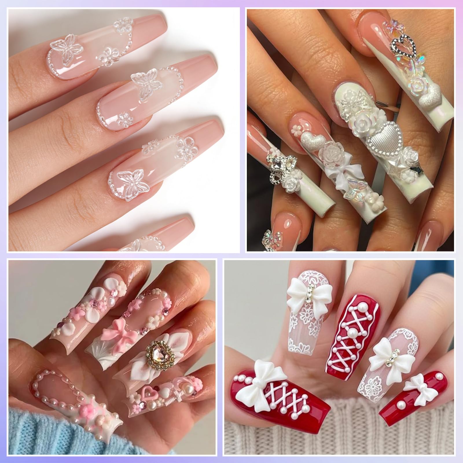 EBANKU 4PCS Moules Silicone pour Nail Art, 3D Fleurs Moules à Charmes d'ongles avec Stylo à Gravure Dentelle Nœud papillon Fleurs Design pour Manucure DIY