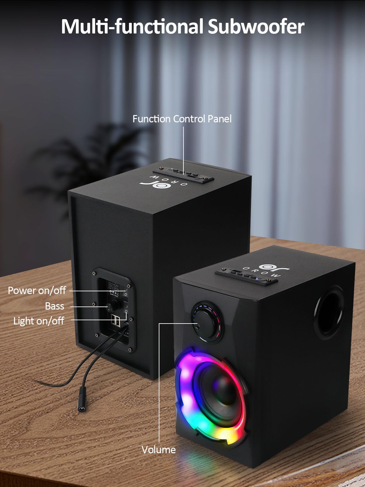 OROW PC Lautsprecher,2.1 Lautsprecher mit subwoofer,40W RGB Gaming Lautsprechers, Musik-Sync LED-Beleuchtung,Bluetooth/USB/TF/AUX Anschlüsse,Computer Lautsprechers für PC/TV (2.1 PC Lautsprecher)