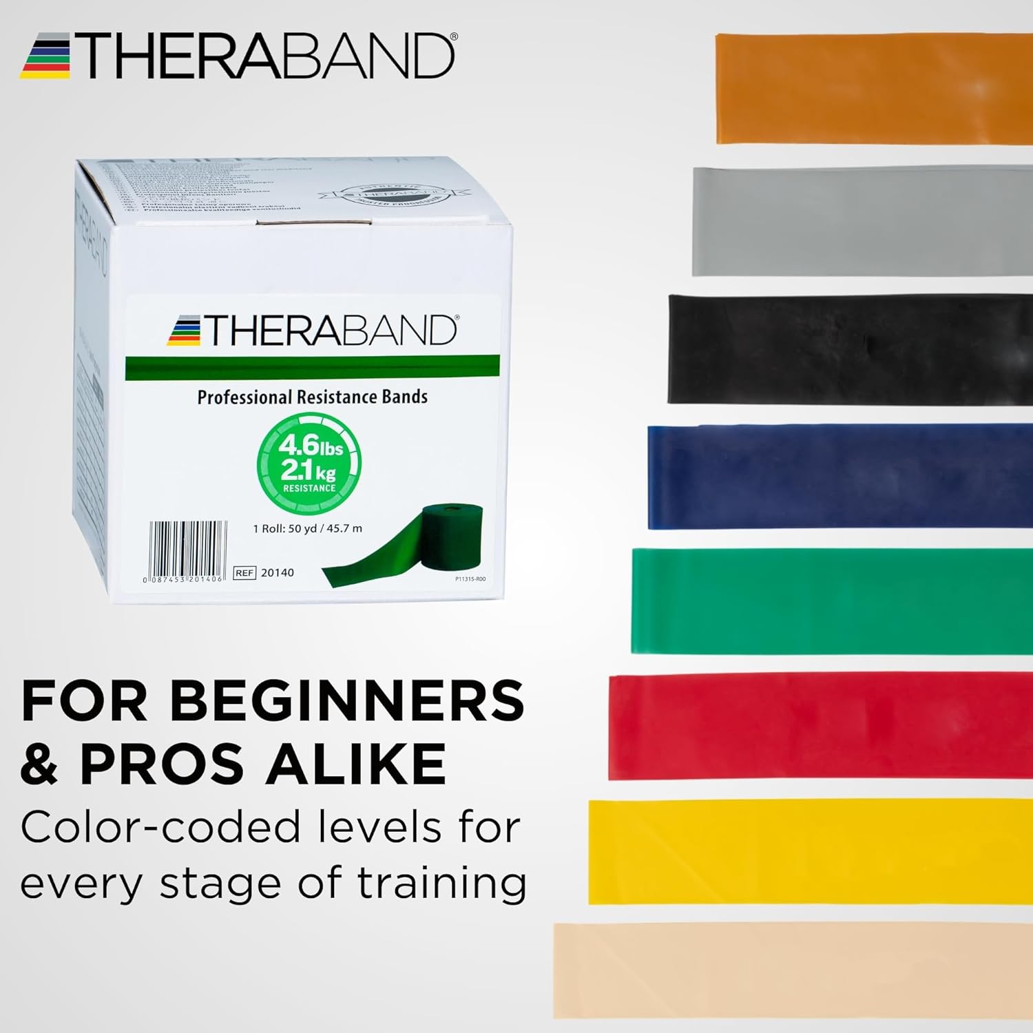 THERABAND Resistance Band, Green, Heavy, 50-Yard Roll, Latex, Elastic Band for Exercise, Physical Therapy, Yoga, Pilates, Stretching, Home Workouts, Cut-to-Length, Color-Coded Levels