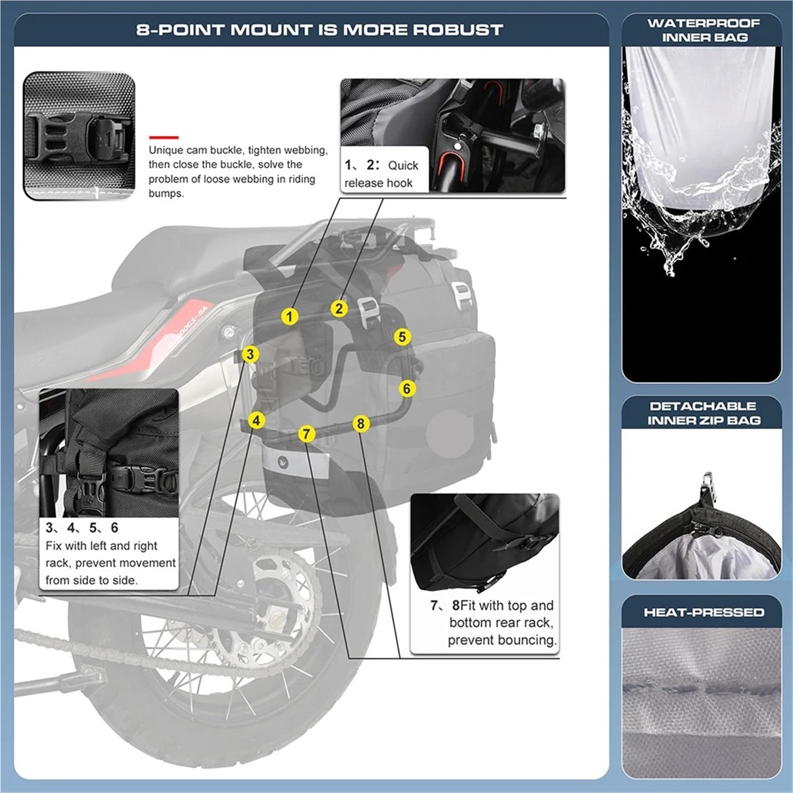 Bagaż motocyklowy torba Torba motocyklowa, sakwa motocyklowa, uniwersalna, wodoodporna, wyjmowana, wewnętrzna, bagażowa Tylny bagażnik Torba(20LBlack-1pc)