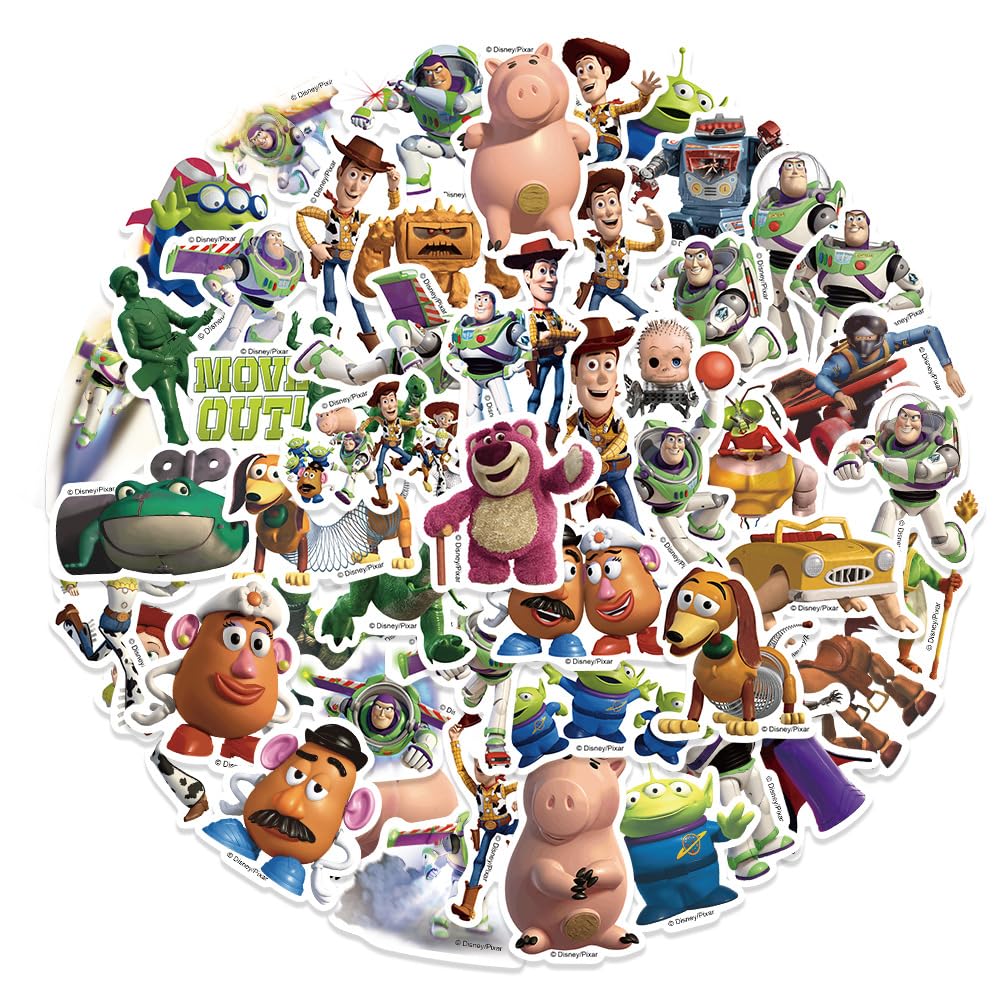 50 adesivi a tema Toy Story per bambini, carini adesivi impermeabili in vinile per bottiglia d'acqua, laptop, telefono, skateboard, bagagli, casco, decorazione fai da te, regali per ragazze e