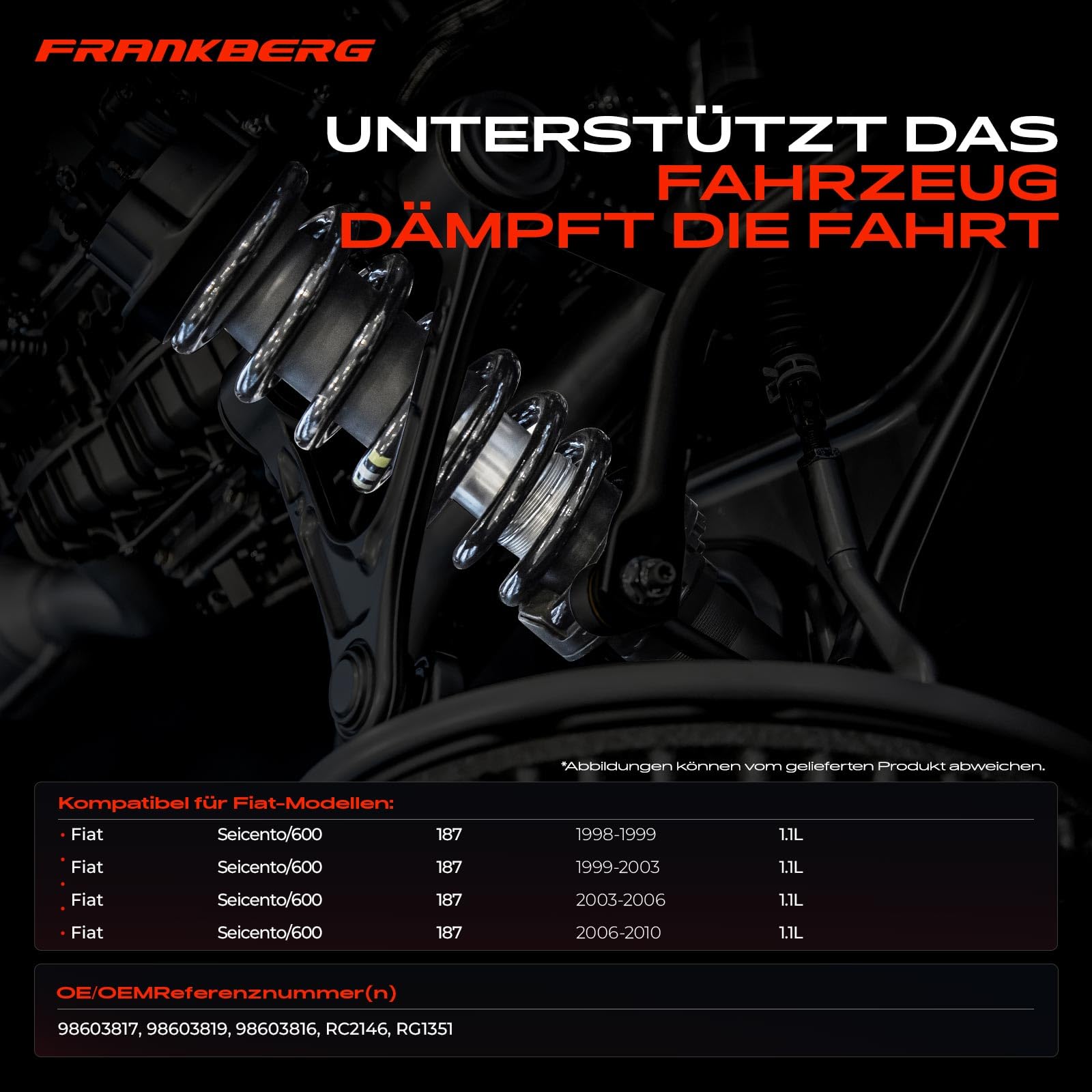 Frankberg 2x Molle di abbassamento Asse Anteriore Compatibile con Seicento/600 187 1997-2010 Replace# 98603816
