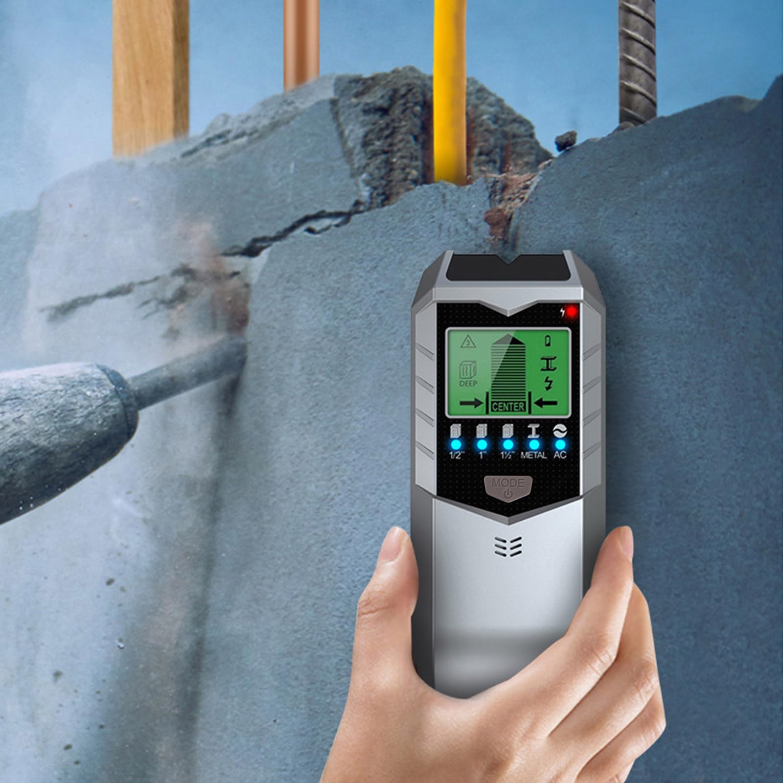 Rilevatore Metalli 5 In 1 Con Display LCD - Stud Finder Per Legno, Cavi AC E Metallo