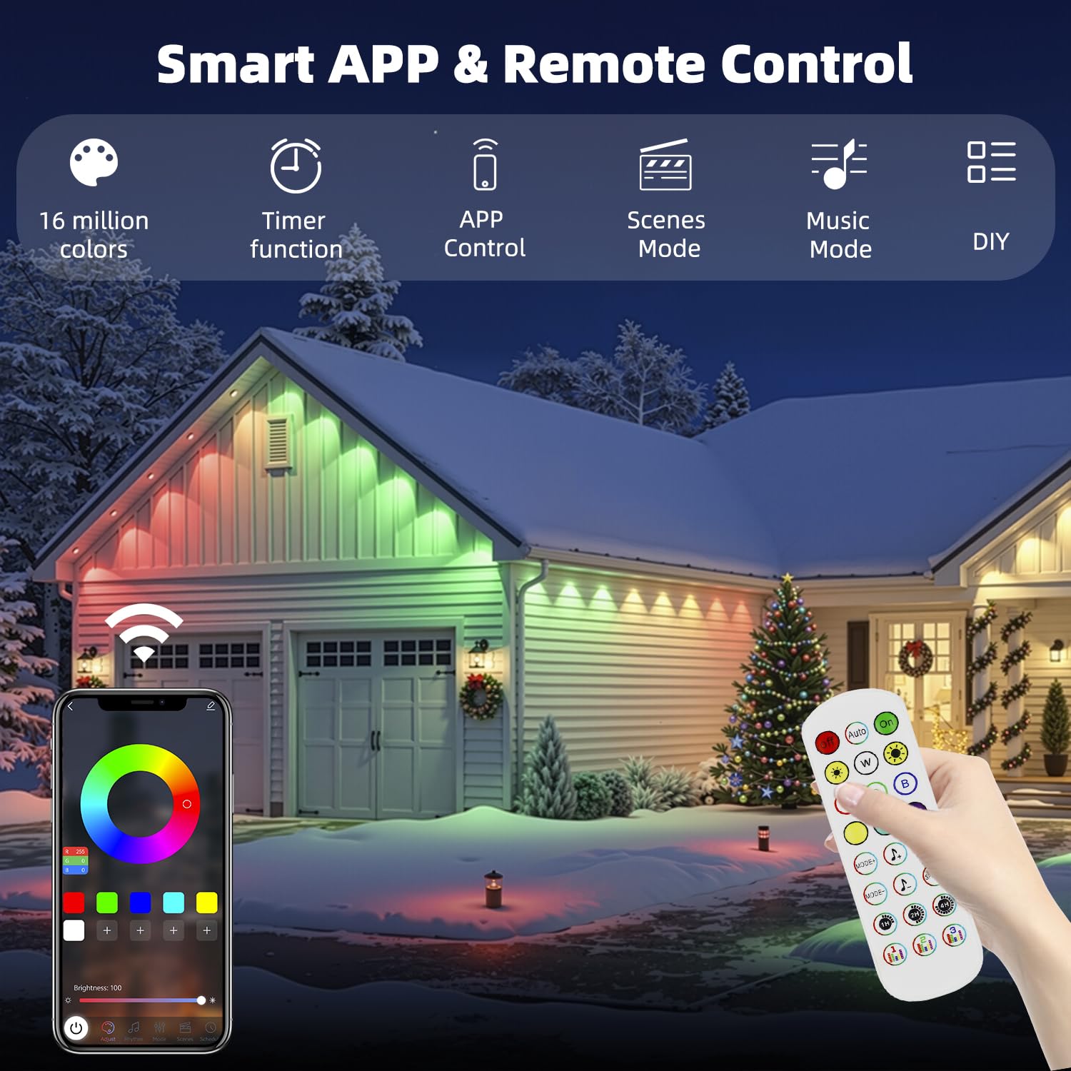 15M Lumières Permanentes Extérieur RGB, guirlande lumineuse, étanche IP65 pour l'extérieur, avec télécommande et application, minuterie, pour les fêtes, la décoration quotidienne