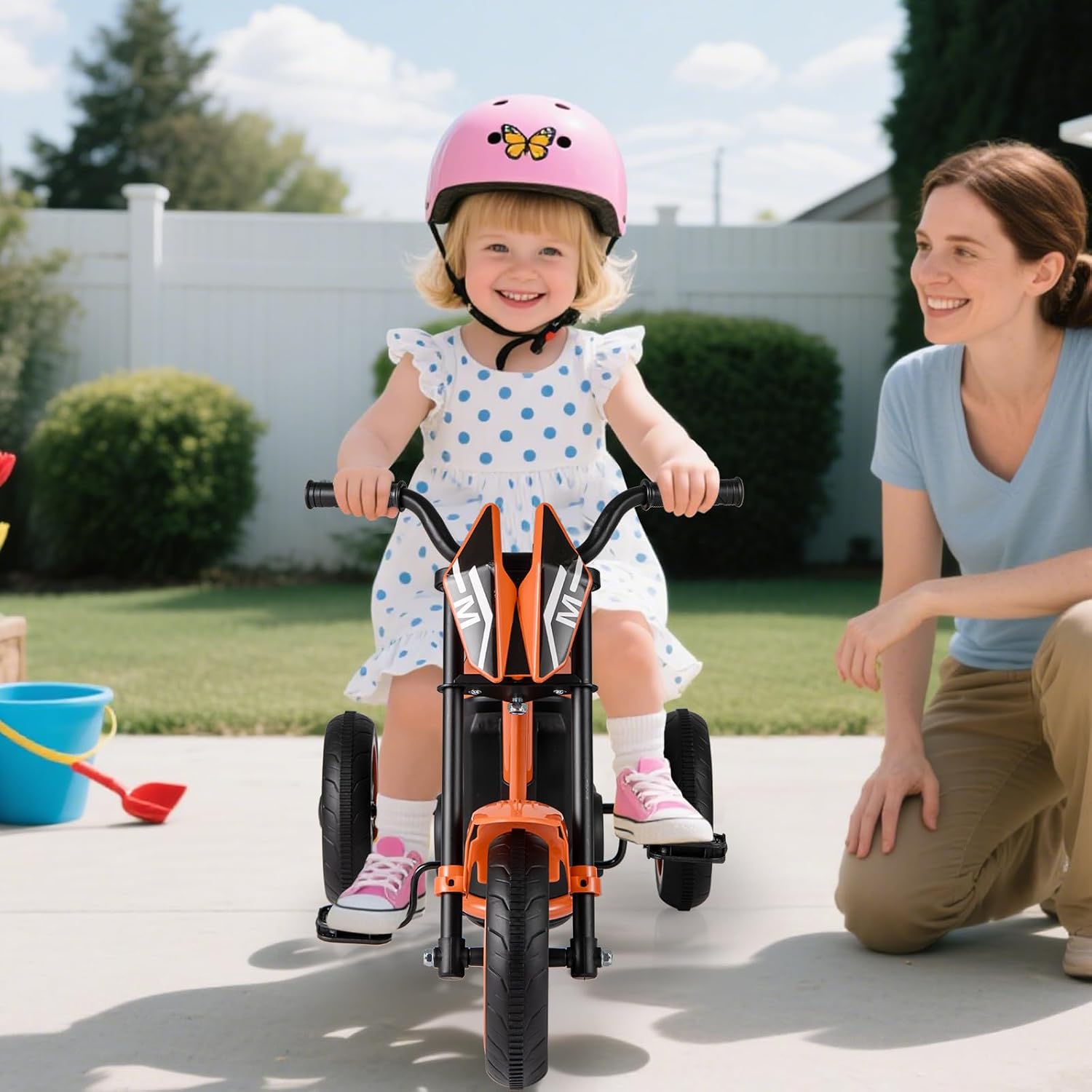 GOPLUS Kids Tricycle, Kids Tricycle with 3 Wheels, Non-Slip Pedals & Steering Limit, Toddler Bicycles with Forward/Reverse Function, for Children from 3 Years (Orange)