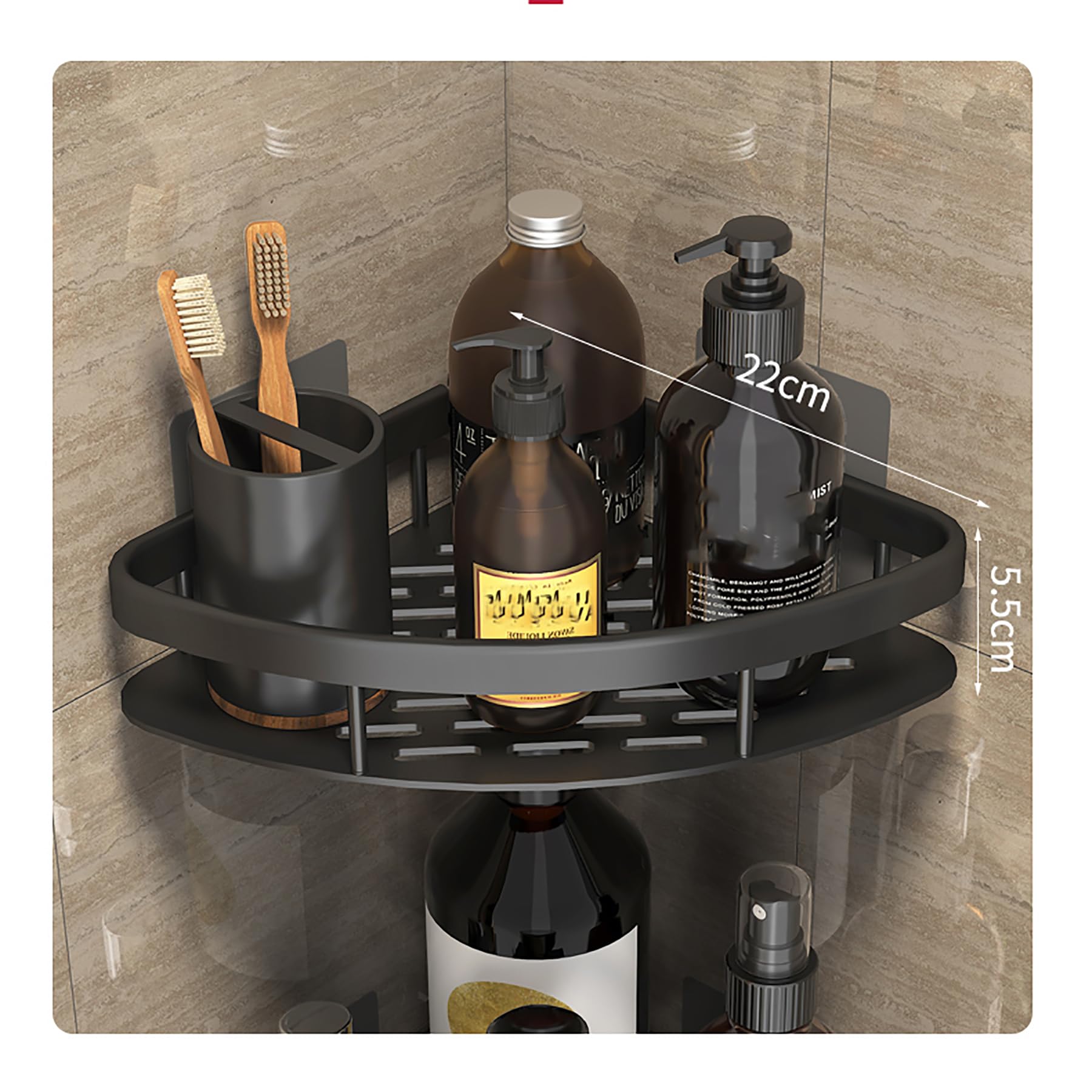 Mensole per Doccia Mensole per Bagno Mensole per Doccia angolari Mensola per Doccia in Acciaio Inox da Parete Organizer Senza Foratura Mensola per Doccia Cestino portaoggetti,Nero,B
