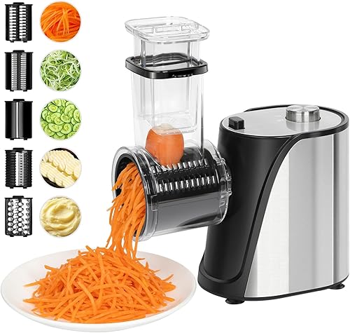 Trituradora eléctrica de verduras y queso, 5 en 1, 250 W, profesional, automático, para ensalada, fruta, tirador, máquina picadora, cortador de