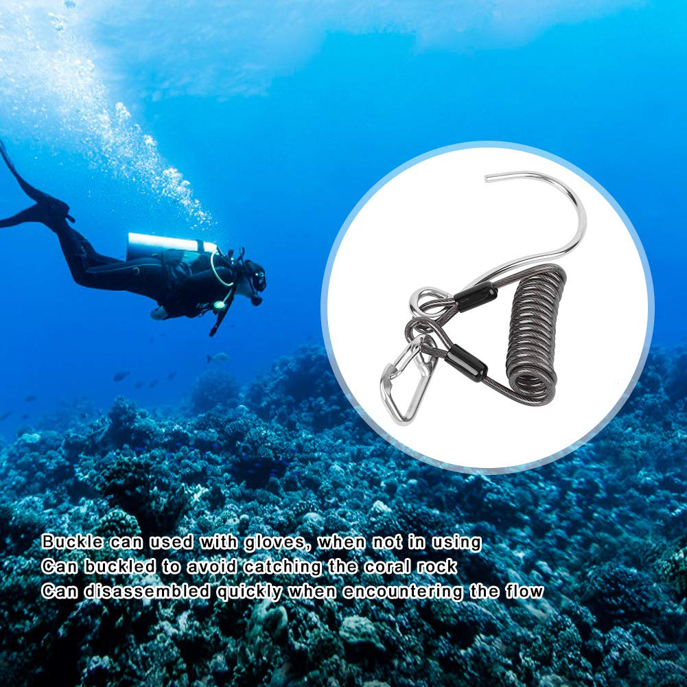 Scuba Retractor Drift Diving Lanyard, Hook Gear Coil Lanyard Hanger Stainless Steel Spring Anti Lost Rope with Quick Release Buckle and Dive Spring Coil Lanyard for Drift, Diving, (Black)