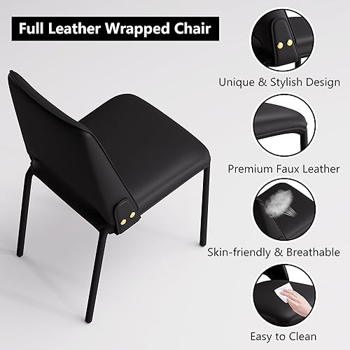 Vista 5 de YOUNIKE Black Luxury Modern Dining Chair Upholstered Faux Leather Comfy Kitchen Chair Single Armless Dining Room Accent Chair with Back for