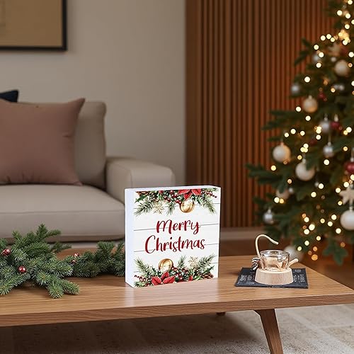 Miniatura 4 de Decoración de mesa de Navidad, decoración de Navidad, interior, hogar, oficina, baño, caja de madera de hierba, letrero de madera rústica,