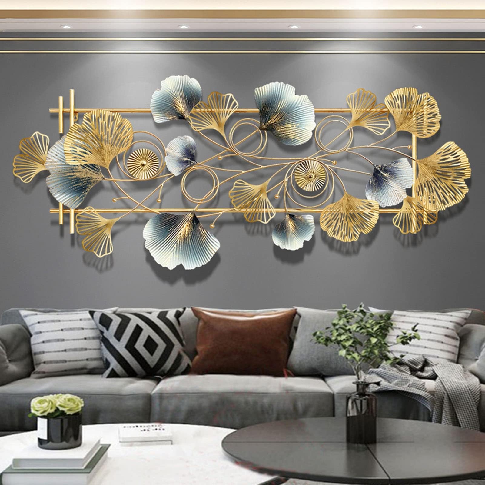 SYLUOQP Metal Ginkgo Leaves Wall Sculptures, Modern Wall Art Decoration for Living Room, Bedroom