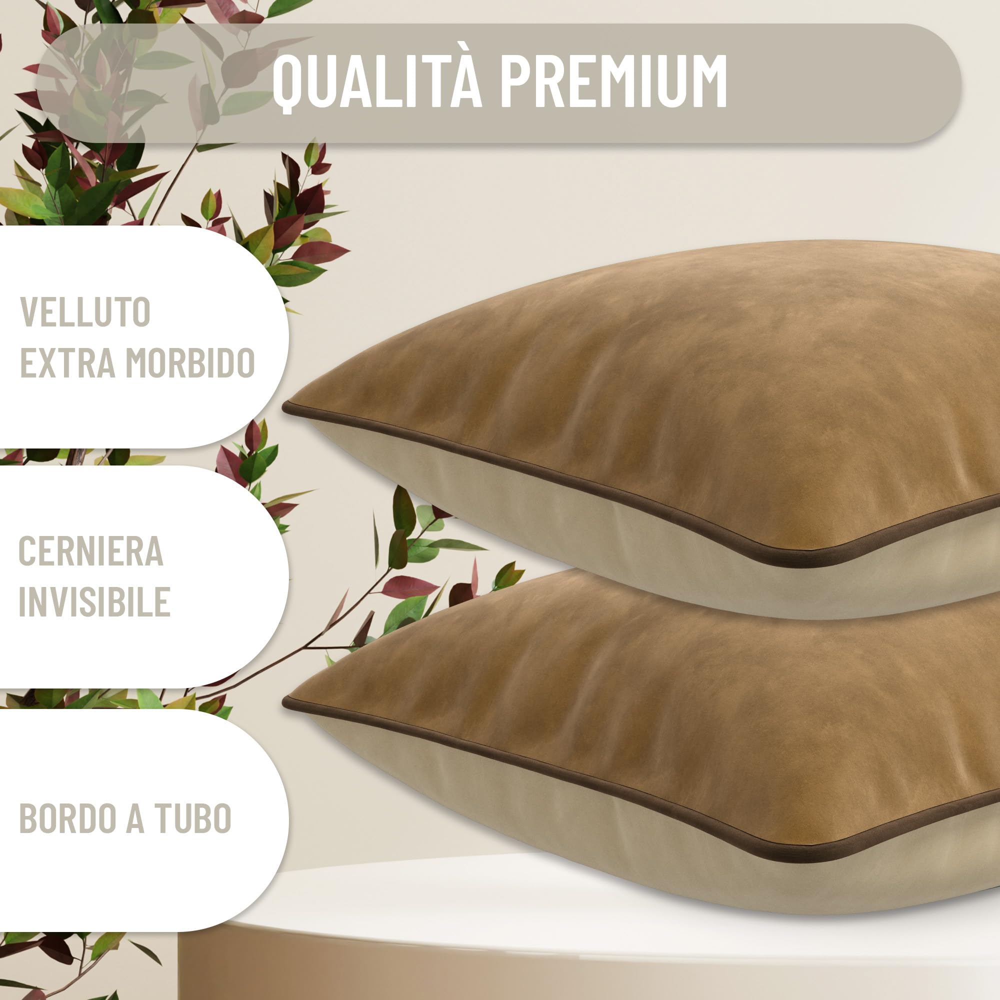 Fodere Cuscino Oxford In Velluto - Verde/Camel 50x50 Cm - Foto 6